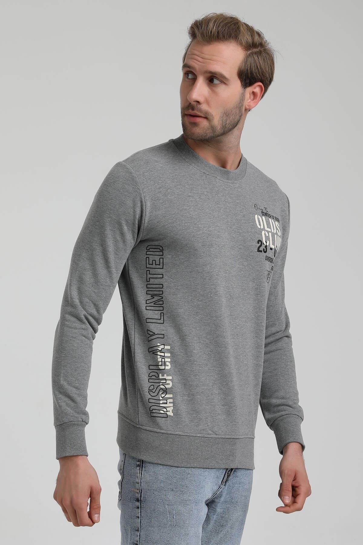 New World Polo Bisiklet Yaka Gri Slim Fit Sweatshirt 22FWM60122
