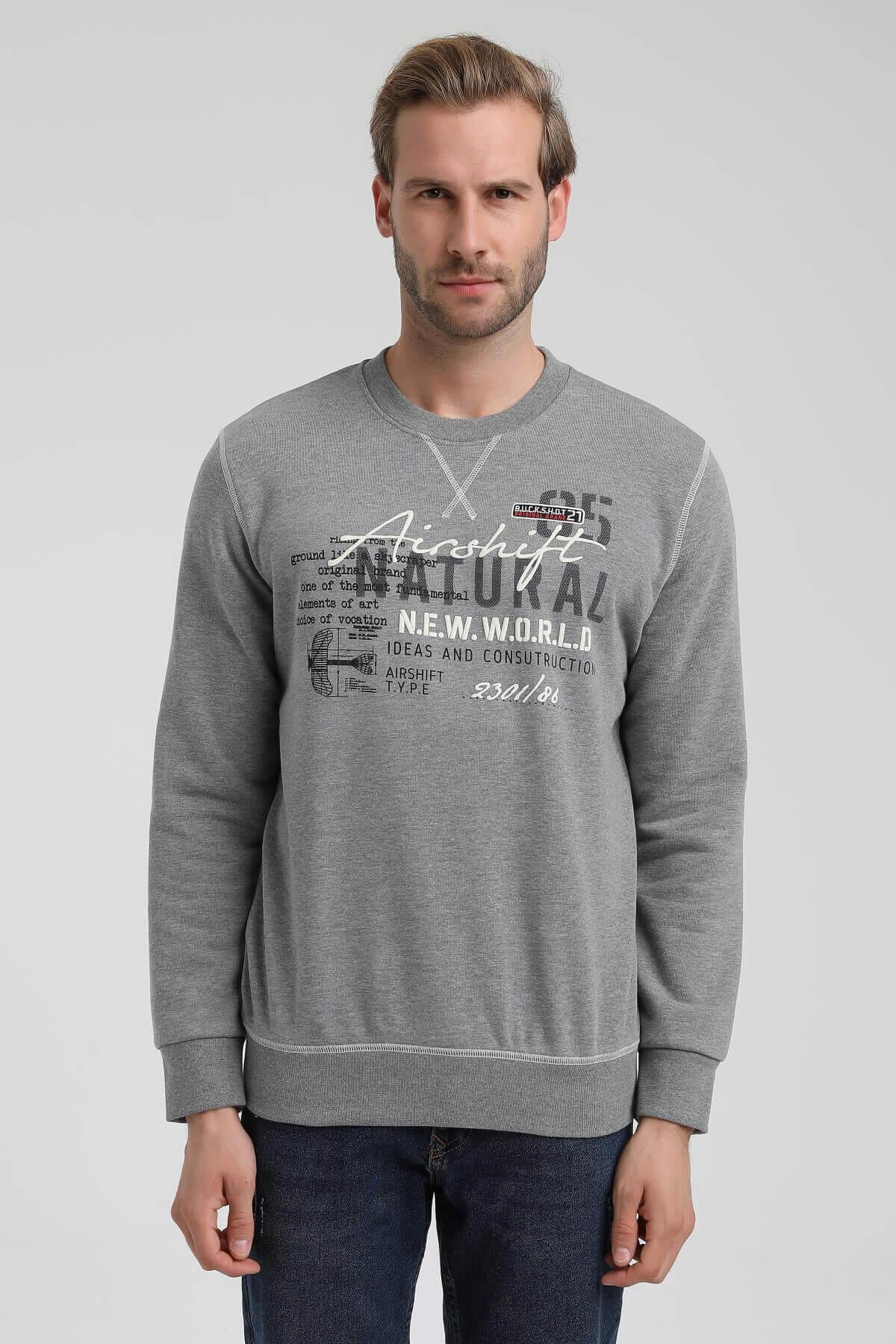 New World Polo Bisiklet Yaka Gri Slim Fit Sweatshirt 22FWM60121