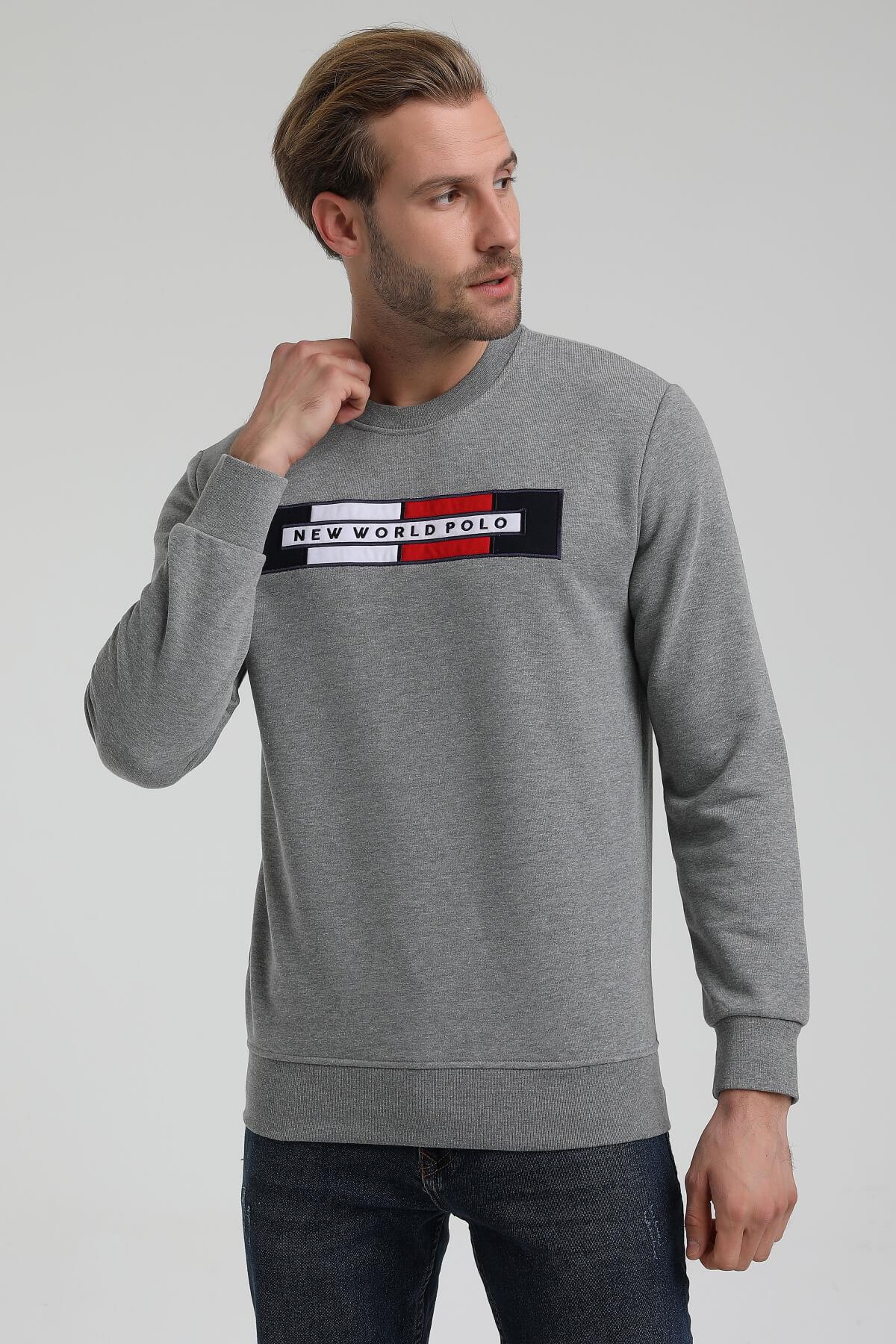 New World Polo Bisiklet Yaka Gri Slim Fit Sweatshirt 22FWM60124