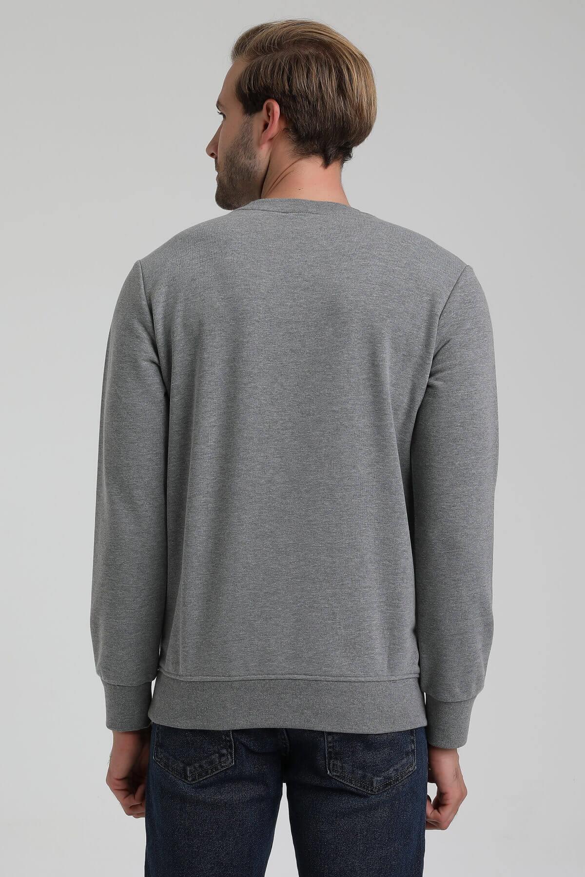 New World Polo Bisiklet Yaka Gri Slim Fit Sweatshirt 22FWM60128