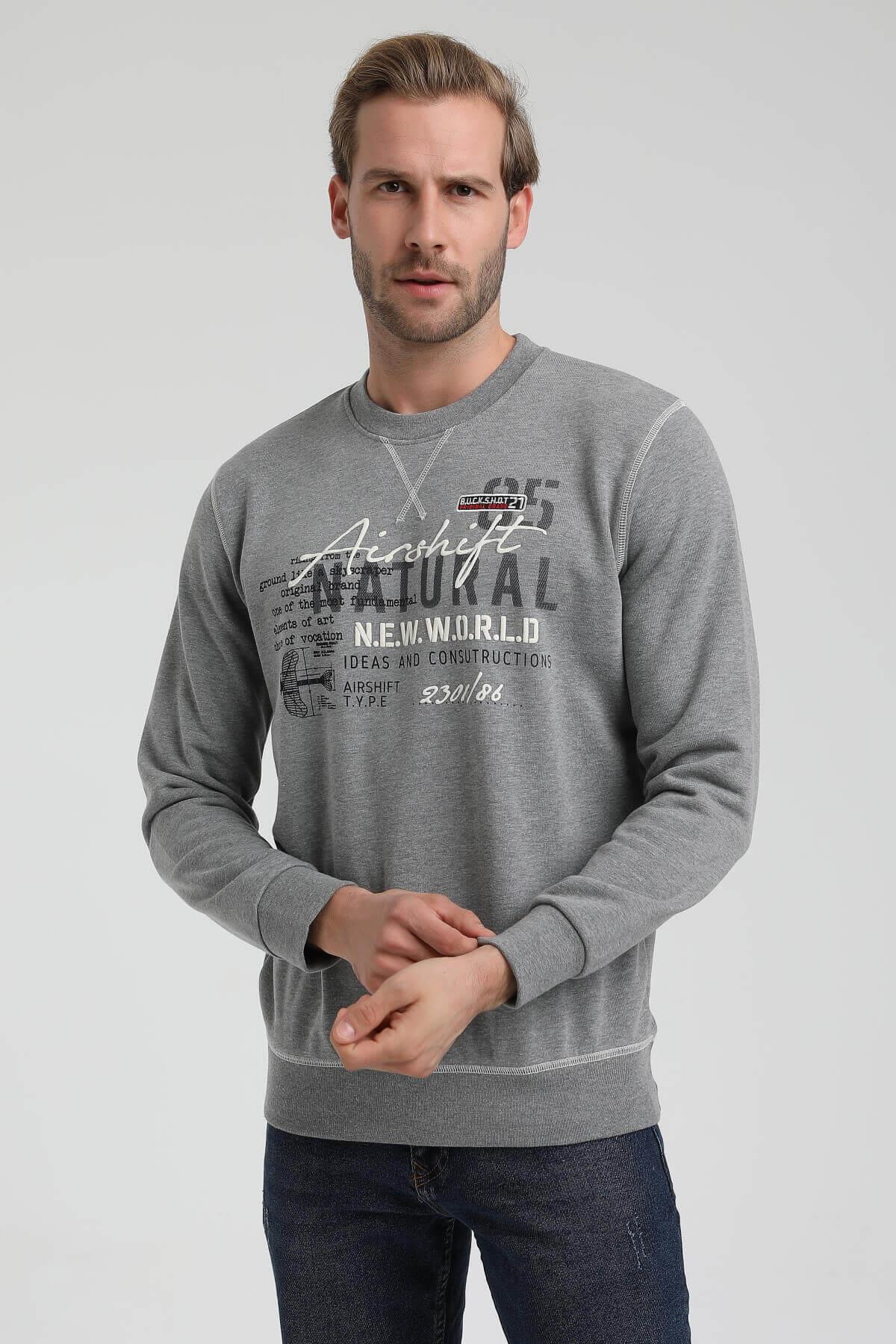 New World Polo Bisiklet Yaka Gri Slim Fit Sweatshirt 22FWM60121
