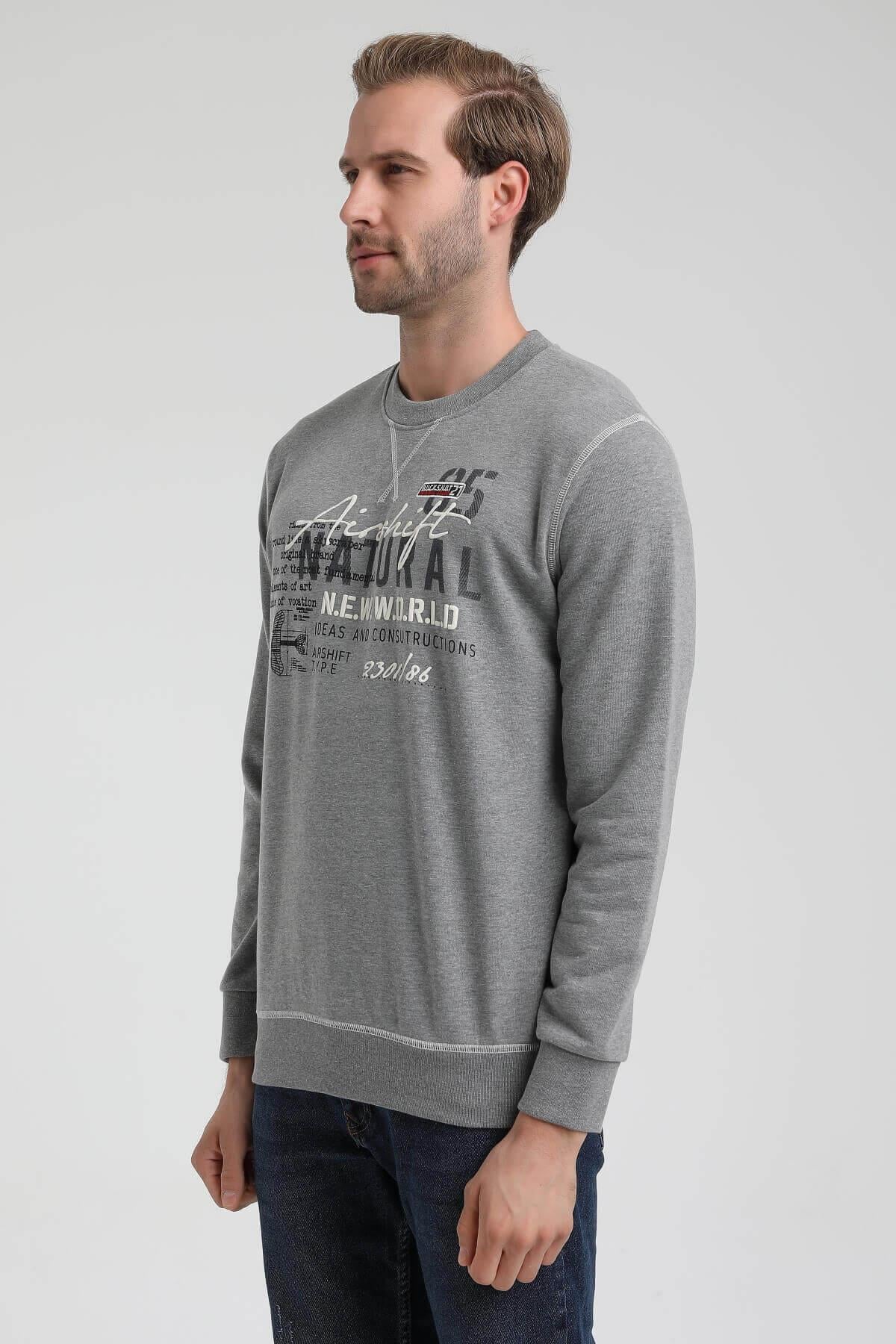 New World Polo Bisiklet Yaka Gri Slim Fit Sweatshirt 22FWM60121