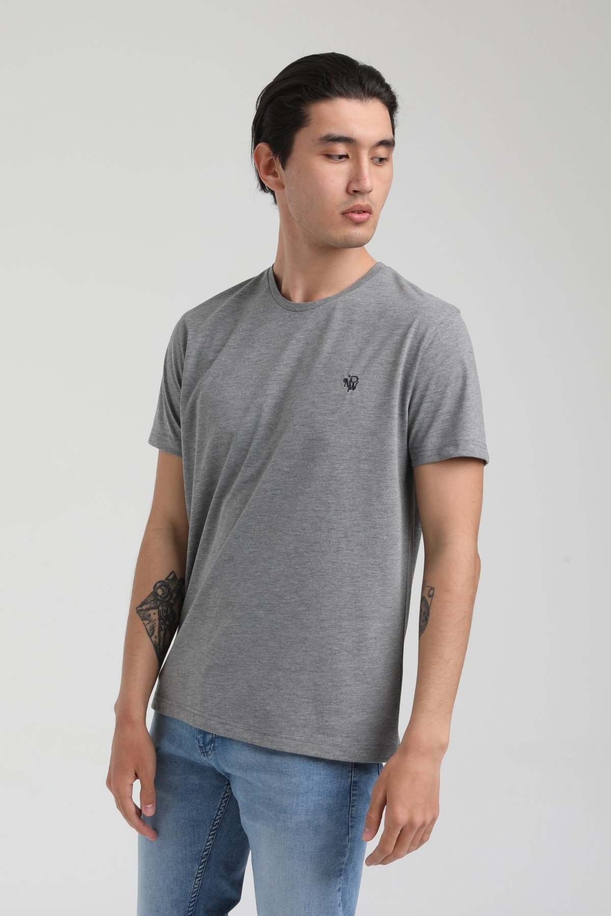 New World Polo Bisiklet Yaka Gri Slim Fit Tişört 22.01.T3.001