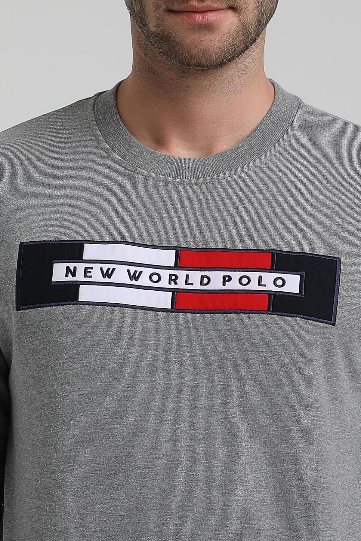 New World Polo Bisiklet Yaka Gri Slim Fit Sweatshirt 22FWM60124