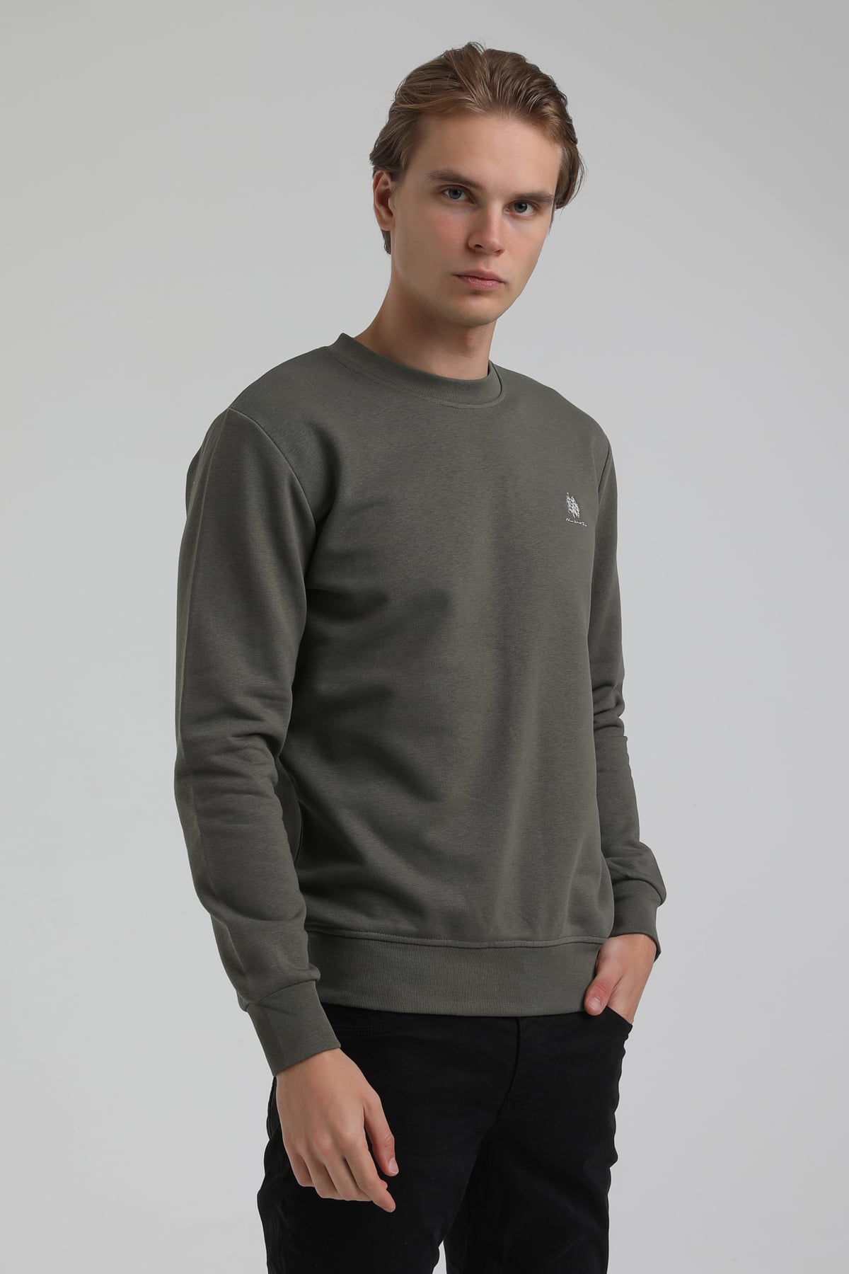 New World Polo Bisiklet Yaka Haki Regular Sweatshirt 22FWM60115