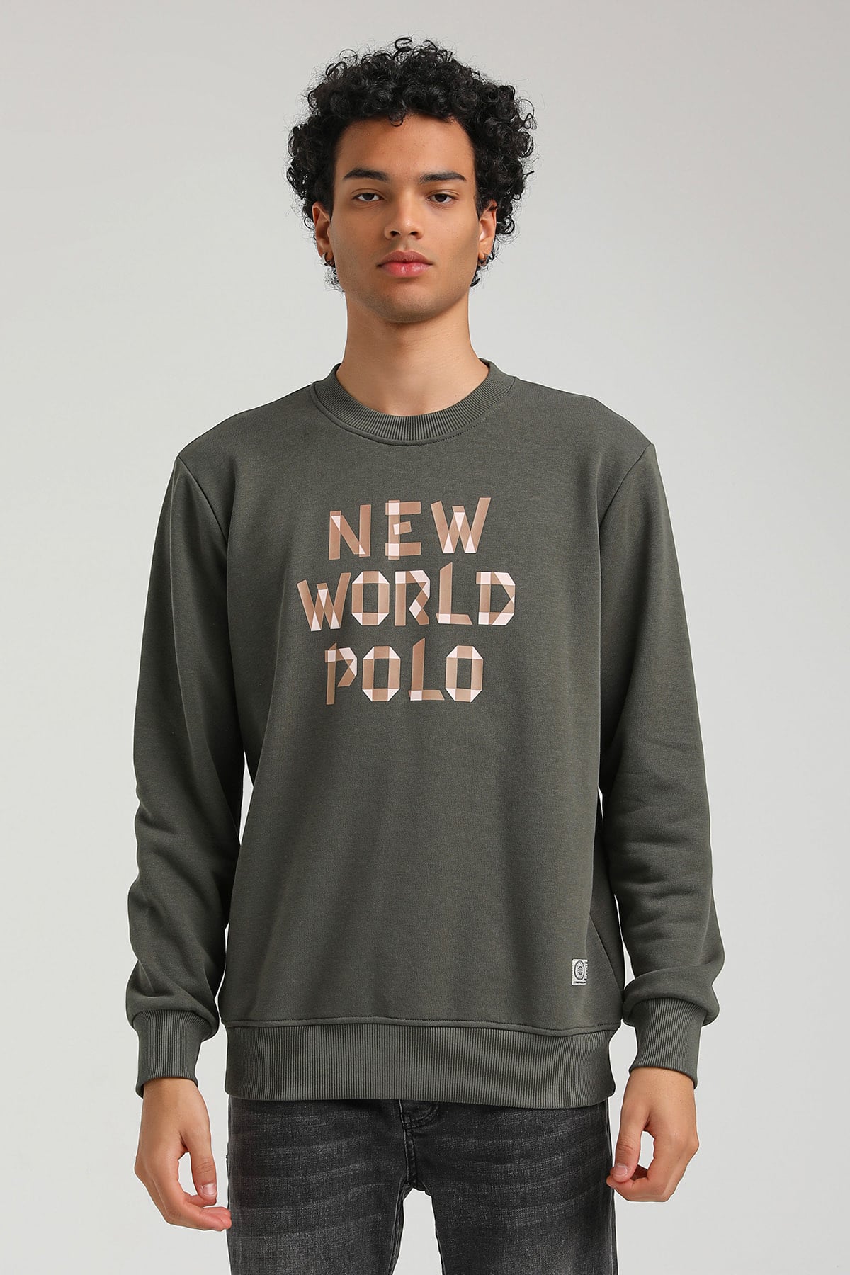 New World Polo Bisiklet Yaka Haki Regular Custom Sweatshirt 23FWM60141