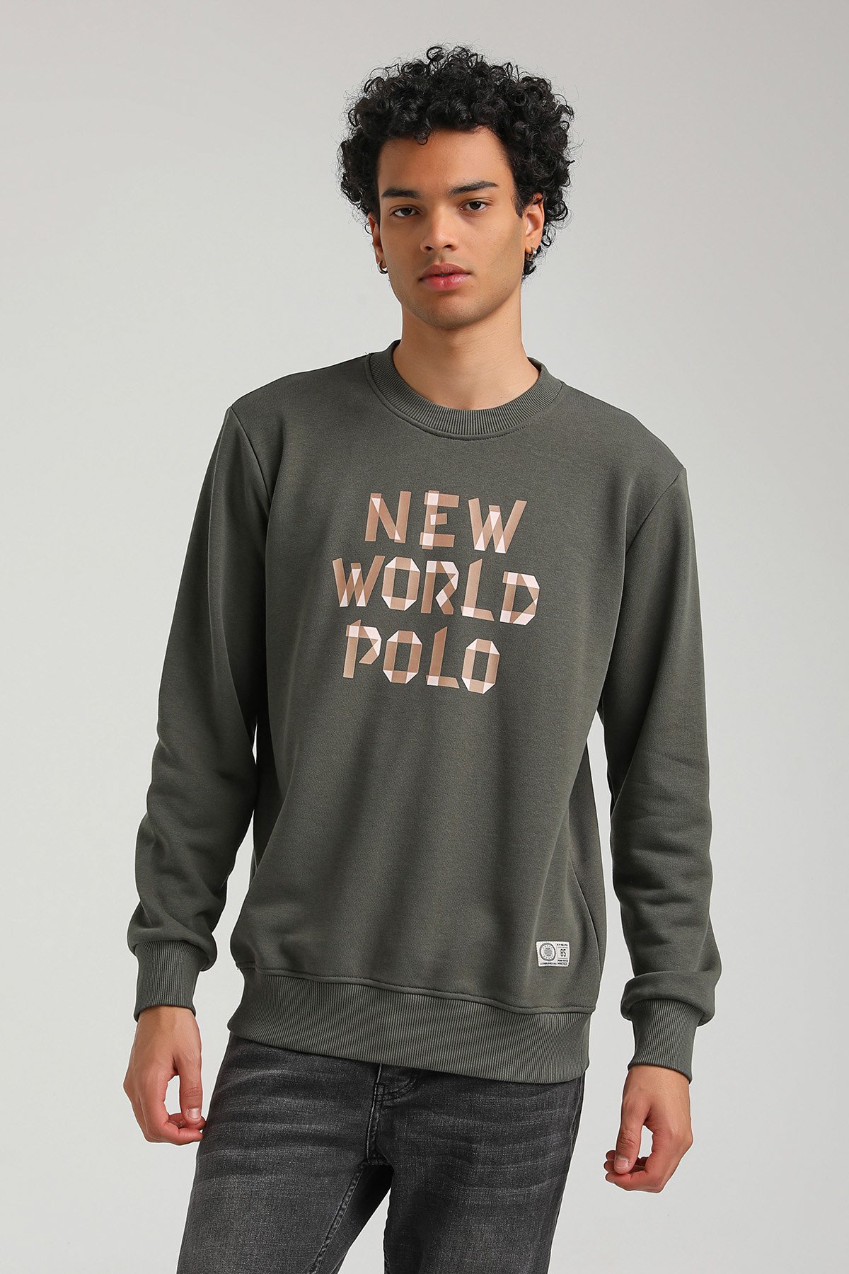 New World Polo Bisiklet Yaka Haki Regular Custom Sweatshirt 23FWM60141