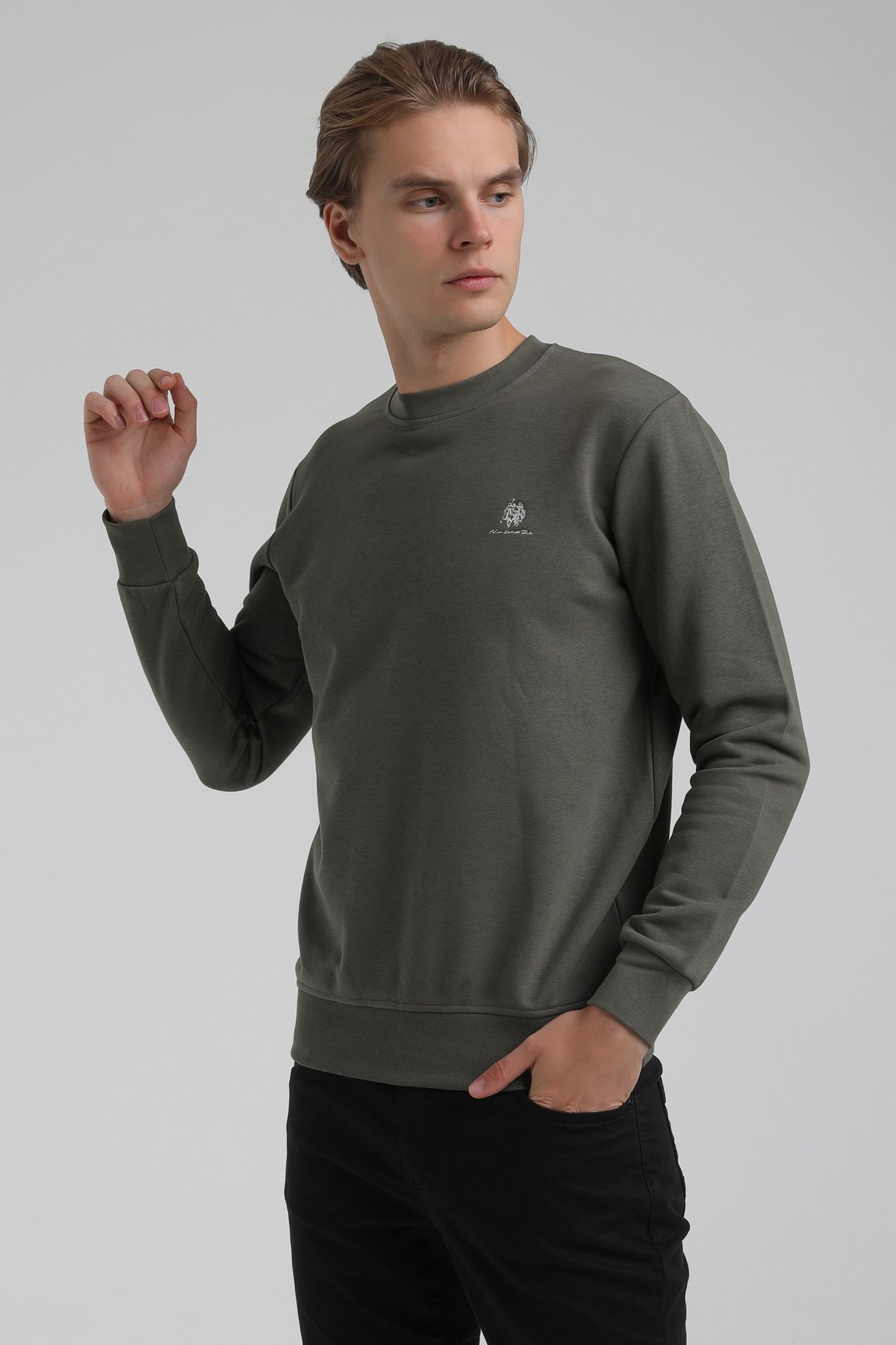 New World Polo Bisiklet Yaka Haki Regular Sweatshirt 22FWM60115