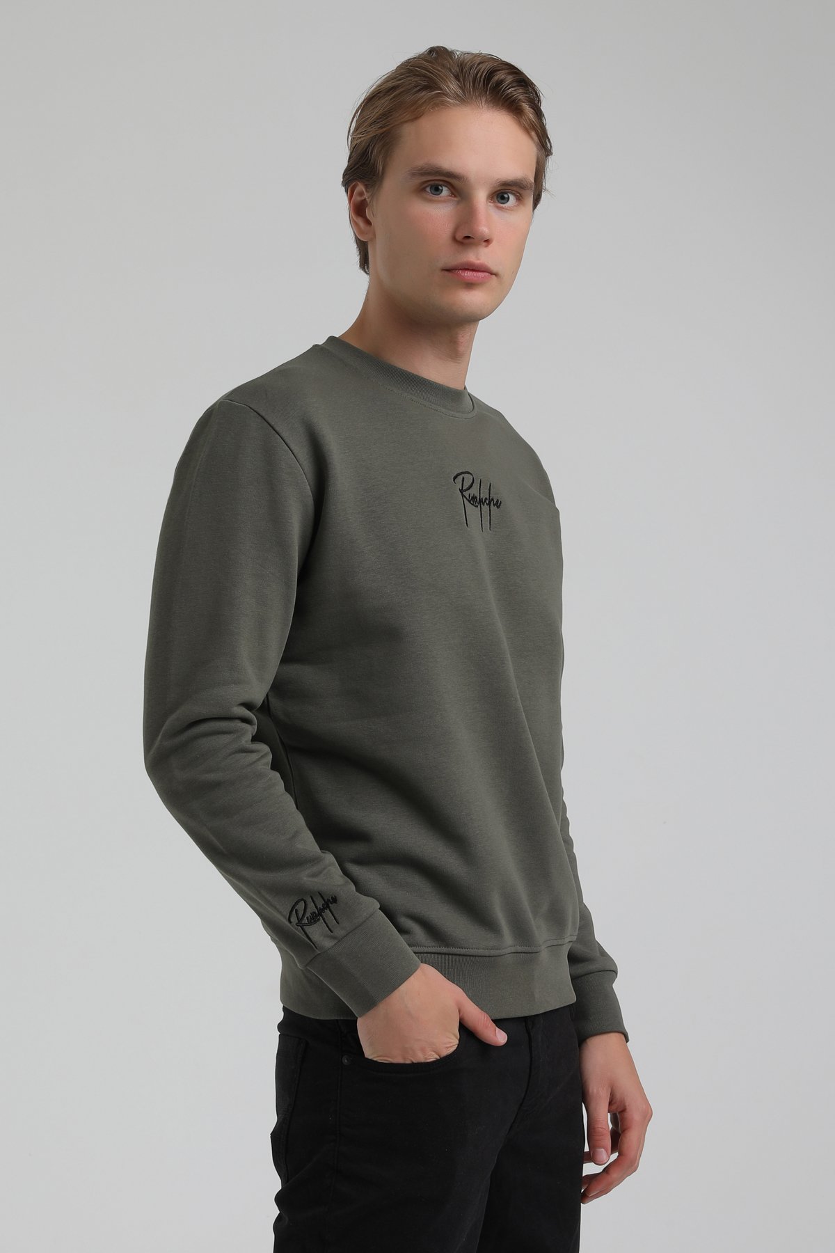New World Polo Bisiklet Yaka Haki Regular Sweatshirt 22FWM60129
