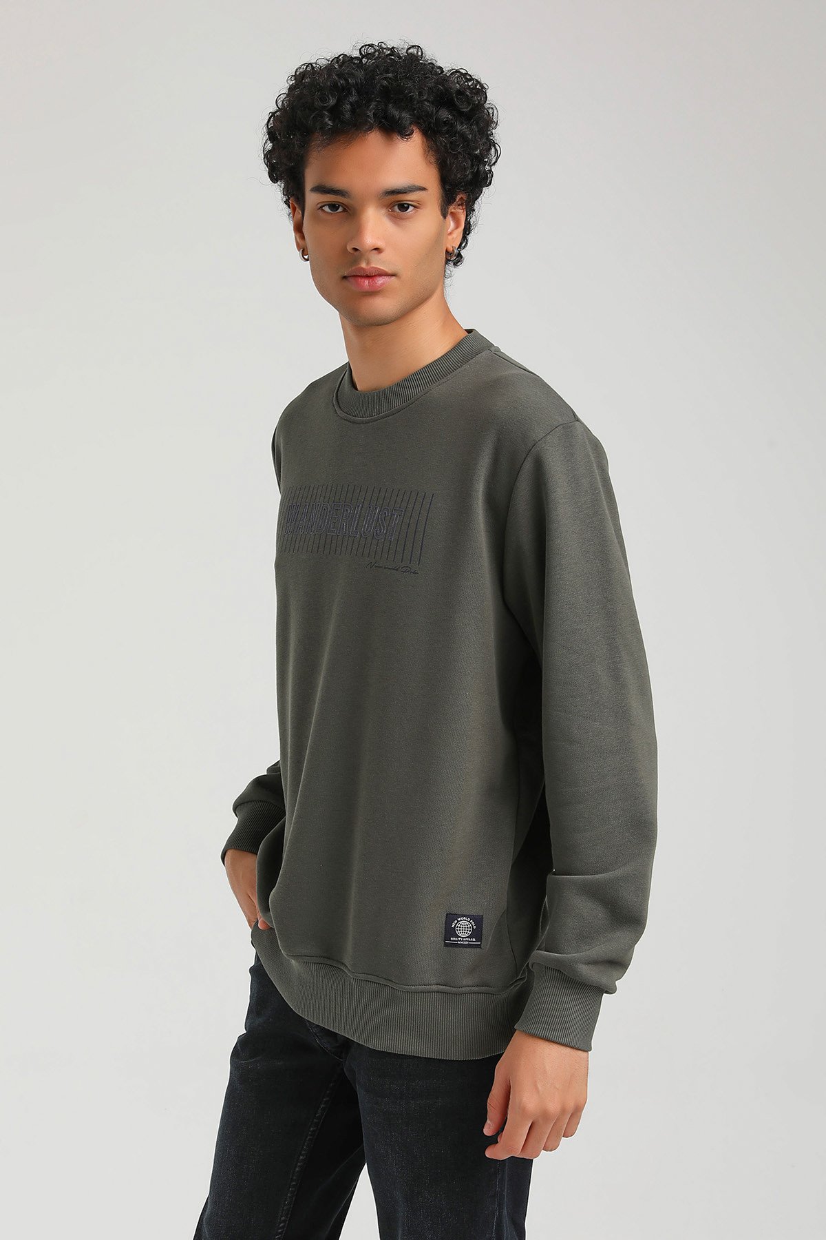 New World Polo Bisiklet Yaka Haki Regular Custom Sweatshirt 23FWM60149