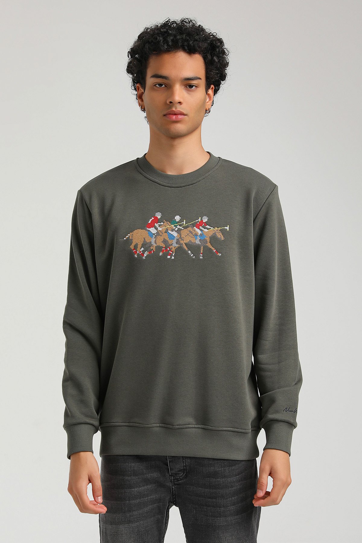 New World Polo Bisiklet Yaka Haki Regular Custom Sweatshirt 23FWM60144