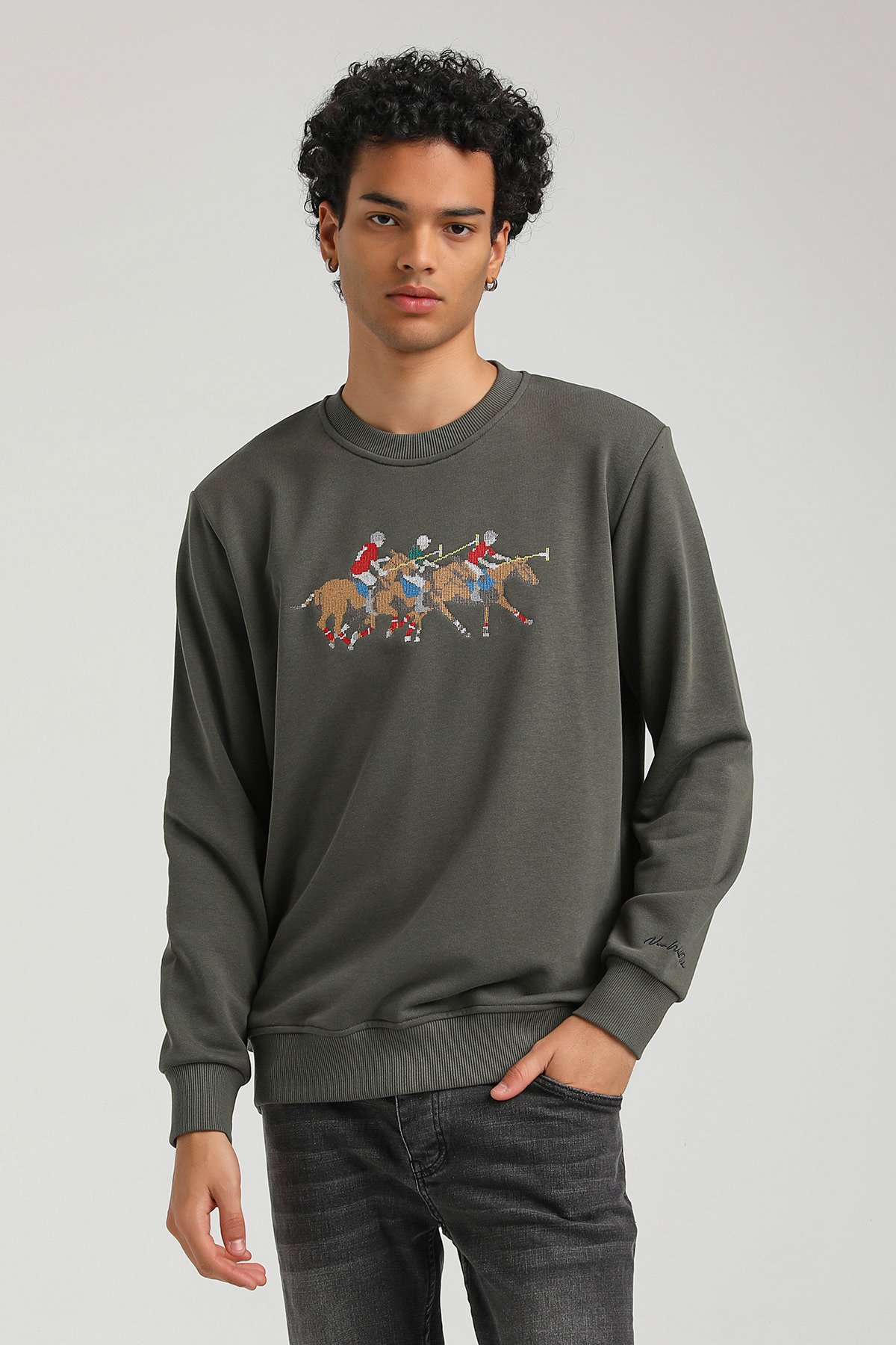 New World Polo Bisiklet Yaka Haki Regular Custom Sweatshirt 23FWM60144