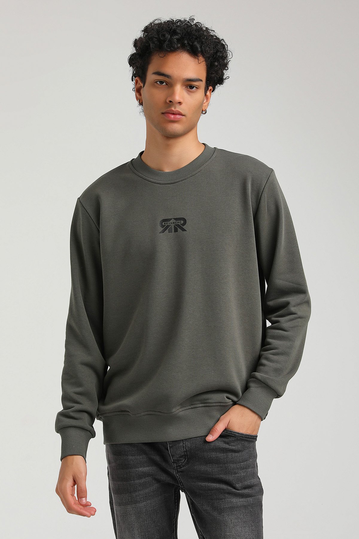 New World Polo Bisiklet Yaka Haki Regular Custom Sweatshirt 23FWM60143