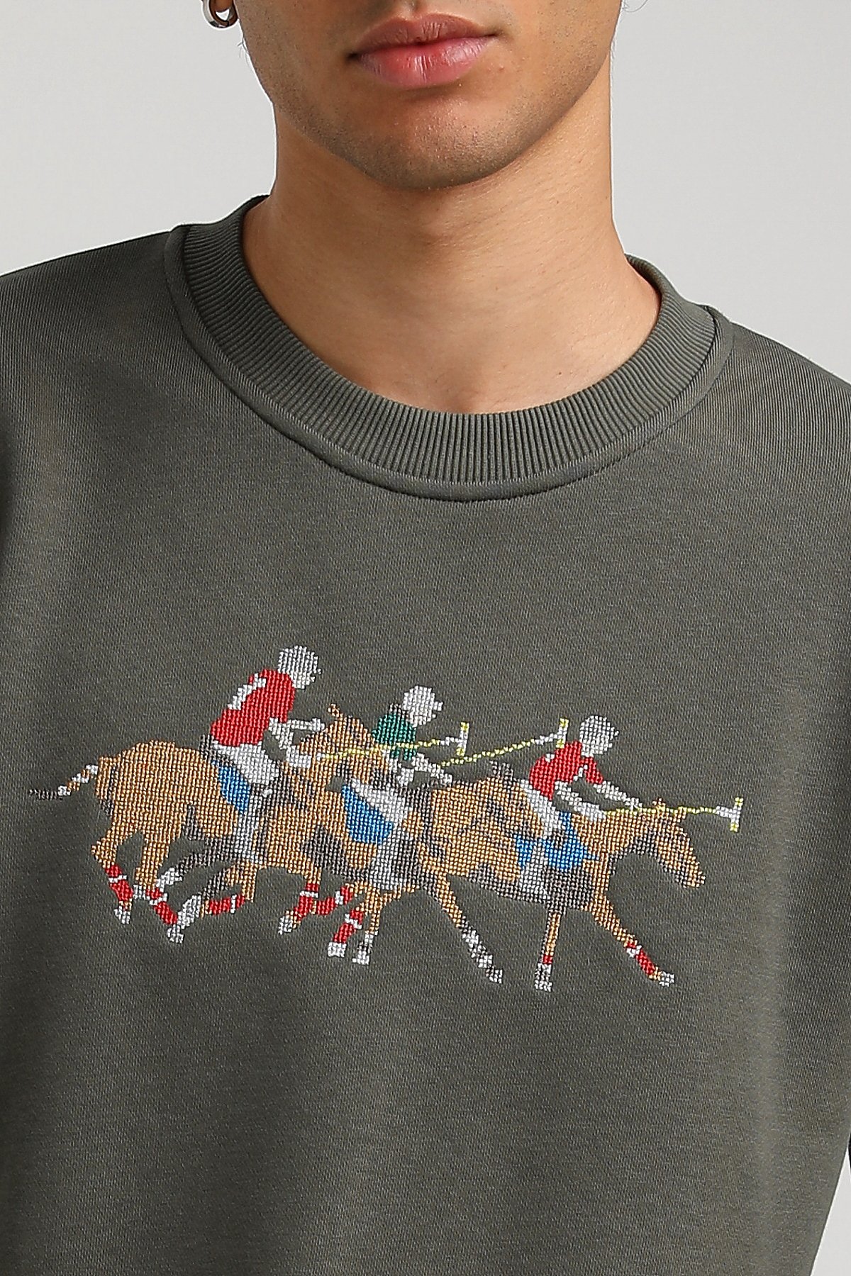 New World Polo Bisiklet Yaka Haki Regular Custom Sweatshirt 23FWM60144