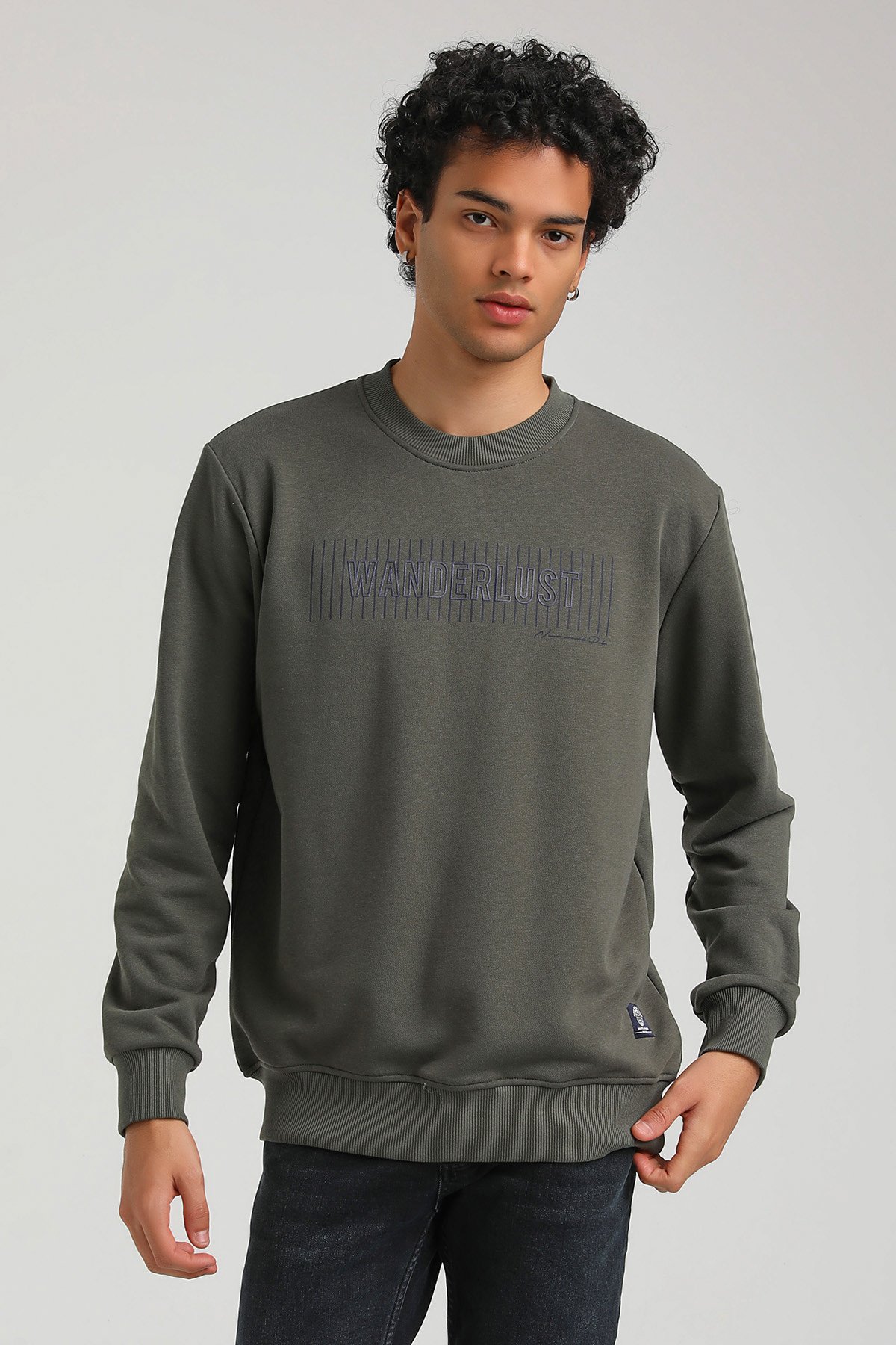 New World Polo Bisiklet Yaka Haki Regular Custom Sweatshirt 23FWM60149