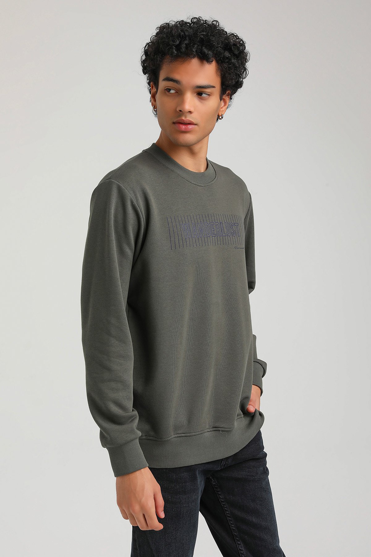 New World Polo Bisiklet Yaka Haki Regular Custom Sweatshirt 23FWM60149