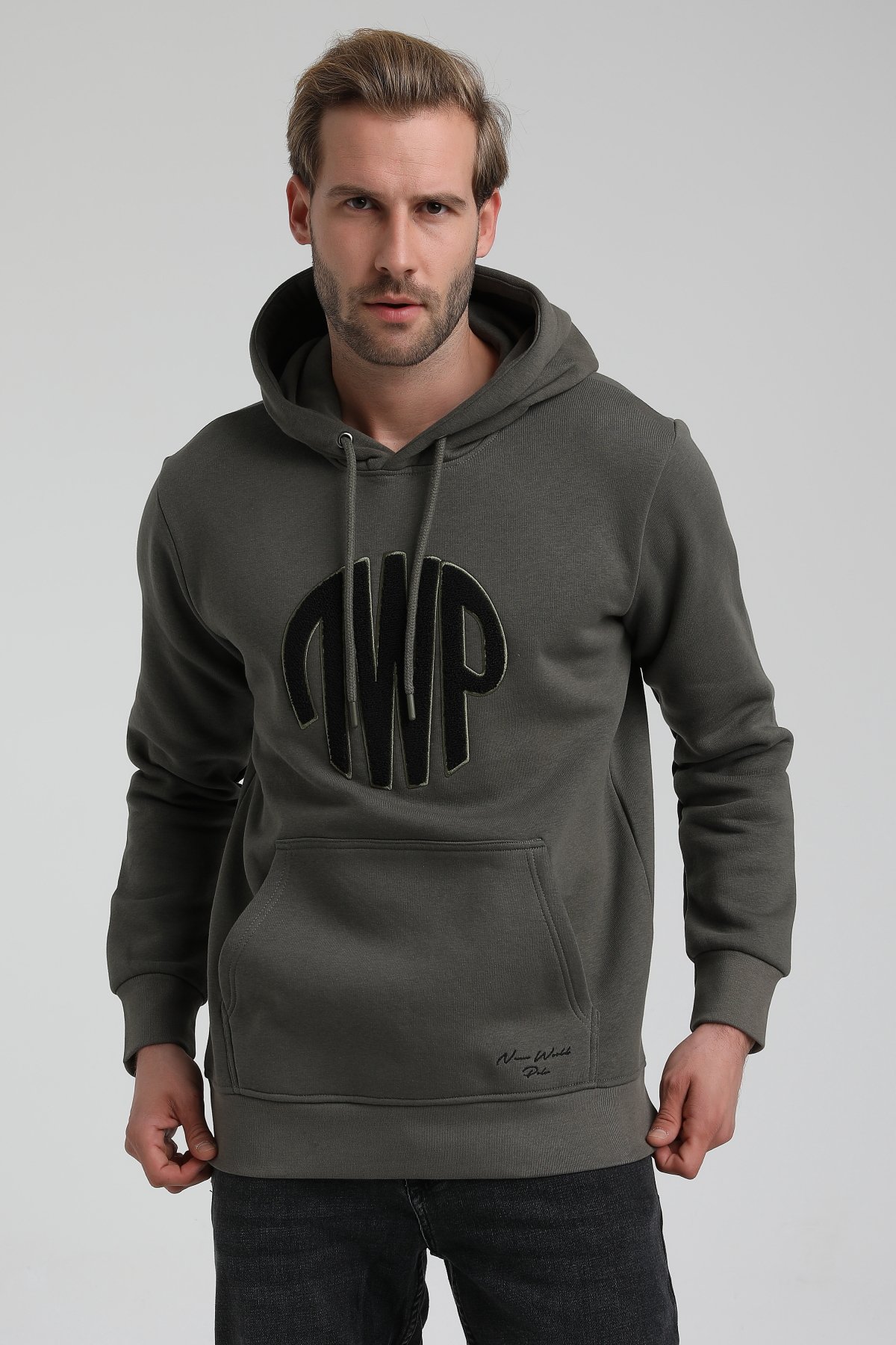 New World Polo Bisiklet Yaka Haki Slim Fit Sweatshirt 22FWM64037