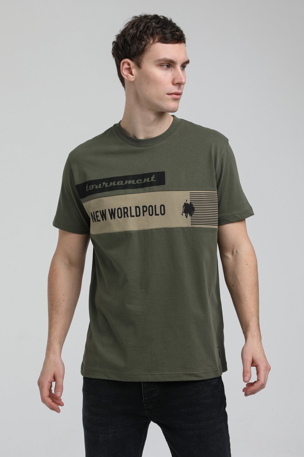 New World Polo Bisiklet Yaka Haki Slim Fit Tişört 23SSM20325