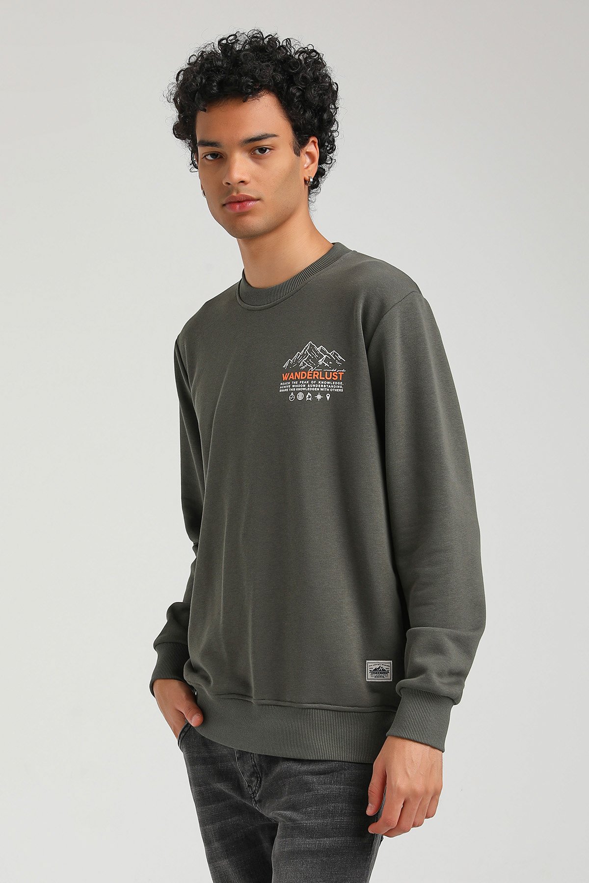 New World Polo Bisiklet Yaka Haki Slim Fit Sweatshirt 23FWM60148