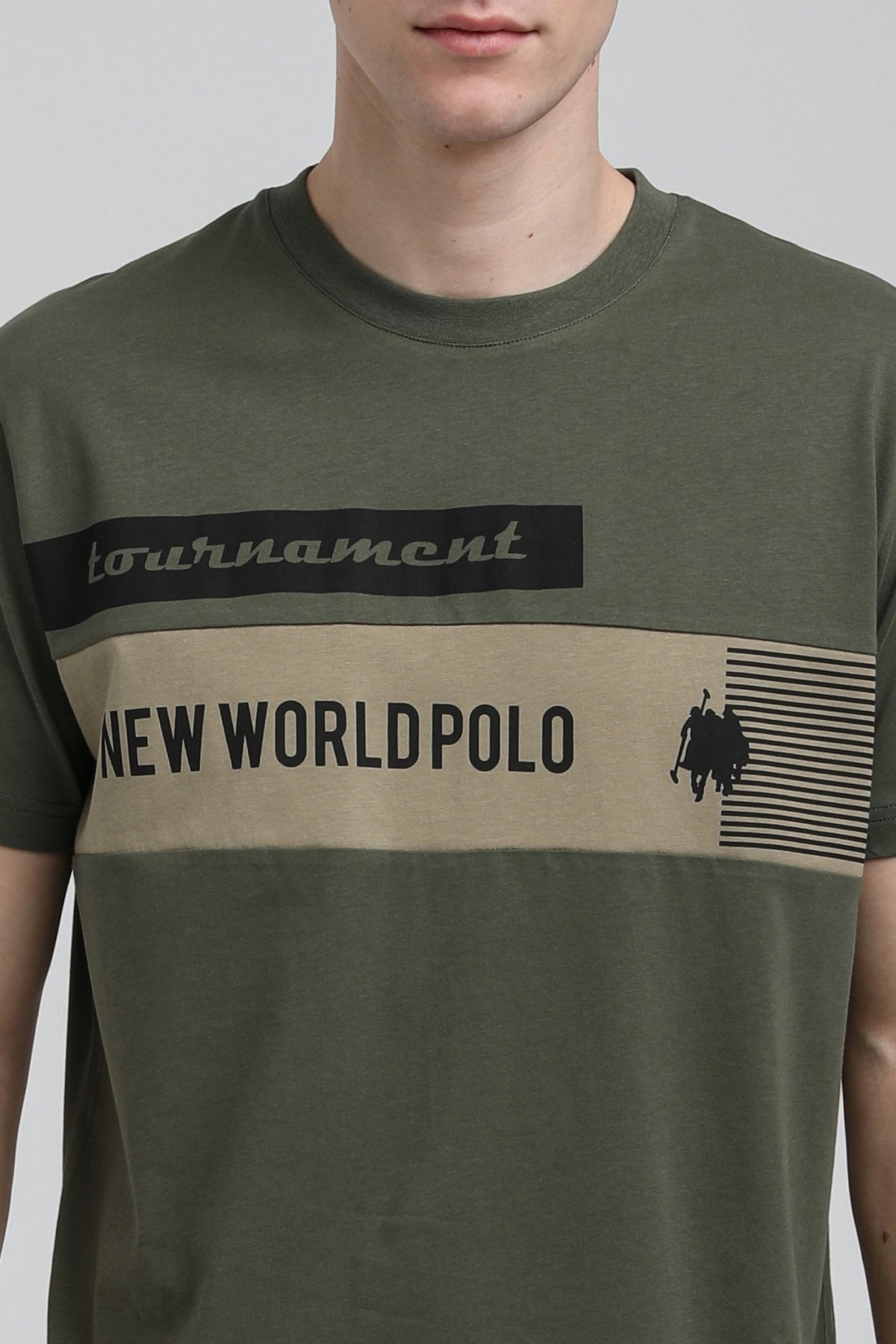 New World Polo Bisiklet Yaka Haki Slim Fit Tişört 23SSM20325