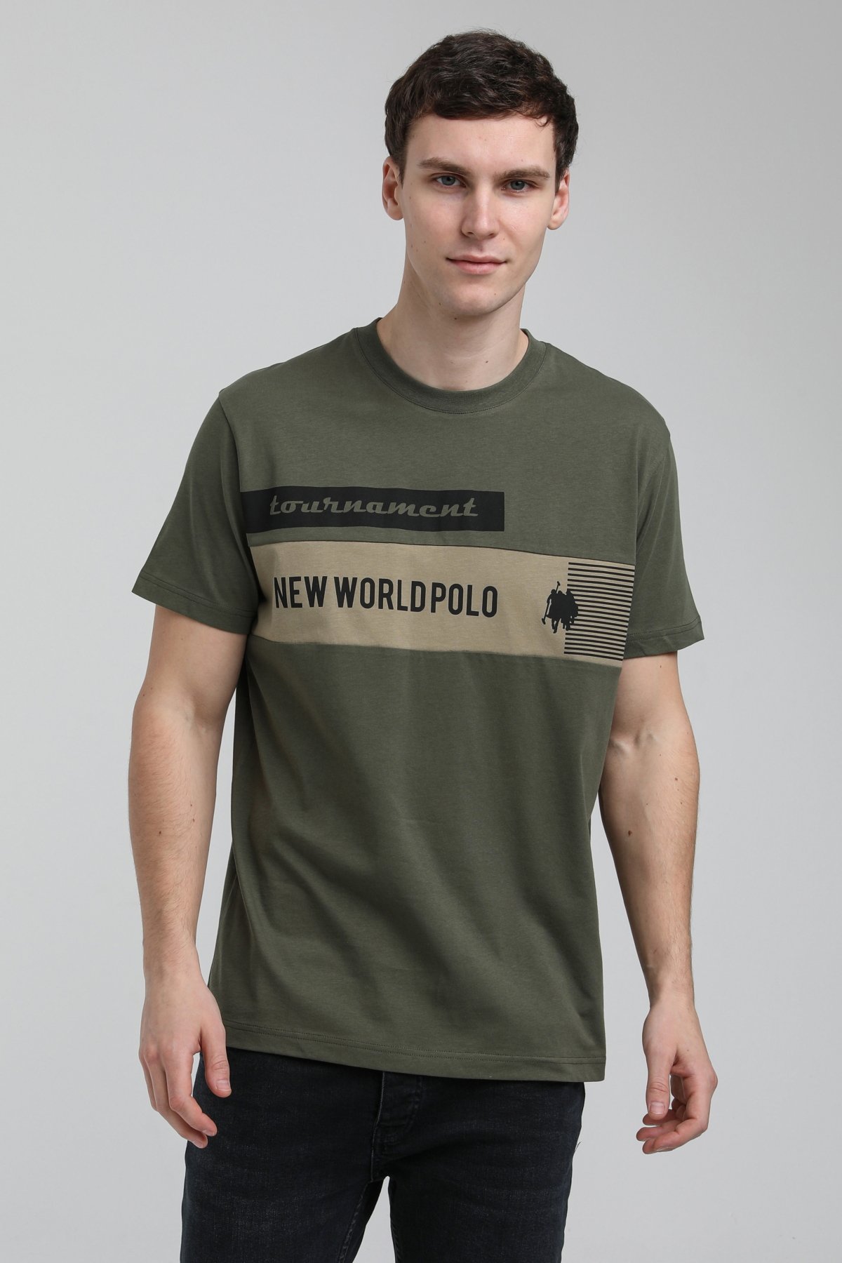 New World Polo Bisiklet Yaka Haki Slim Fit Tişört 23SSM20325