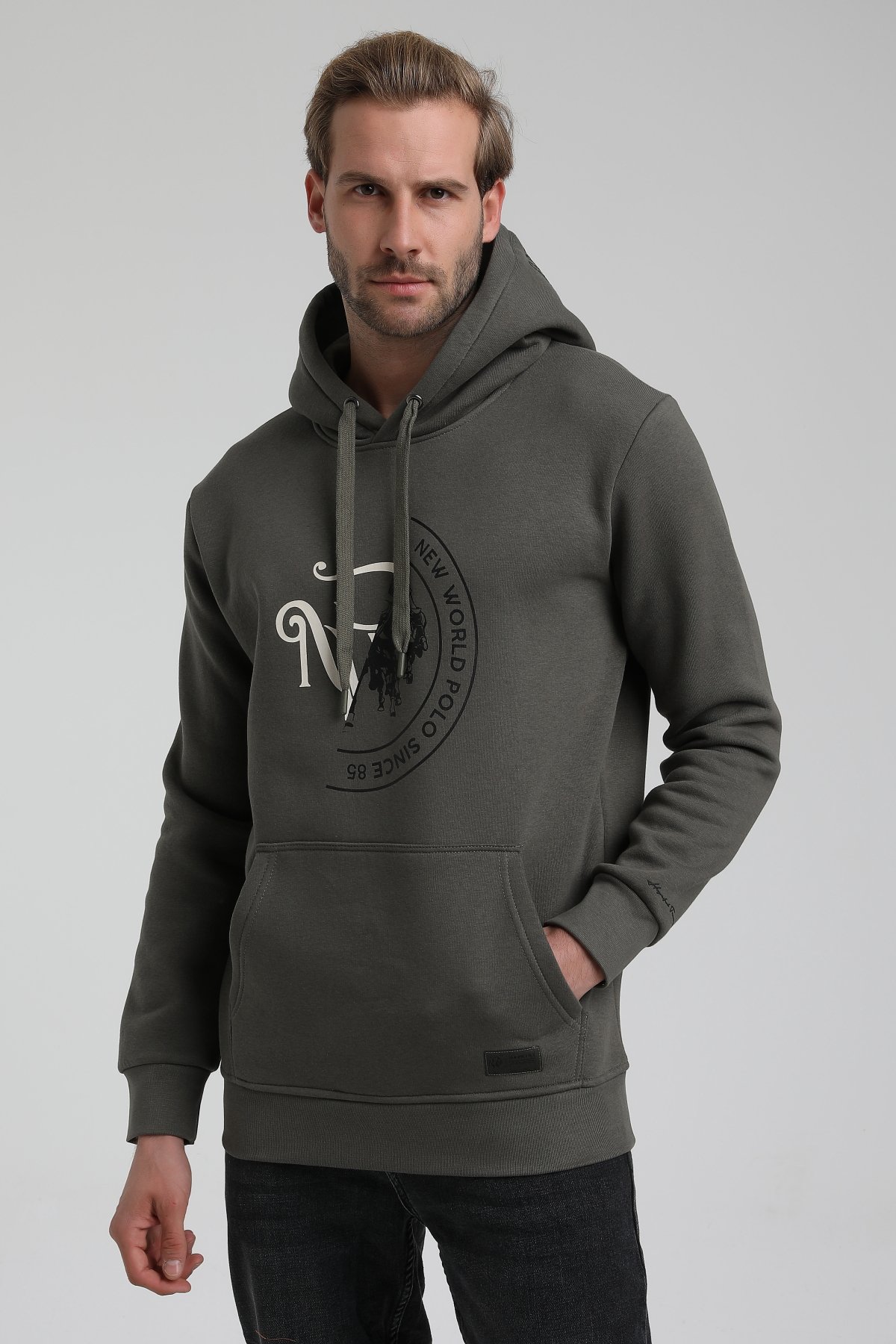New World Polo Bisiklet Yaka Haki Slim Fit Sweatshirt 22FWM64030