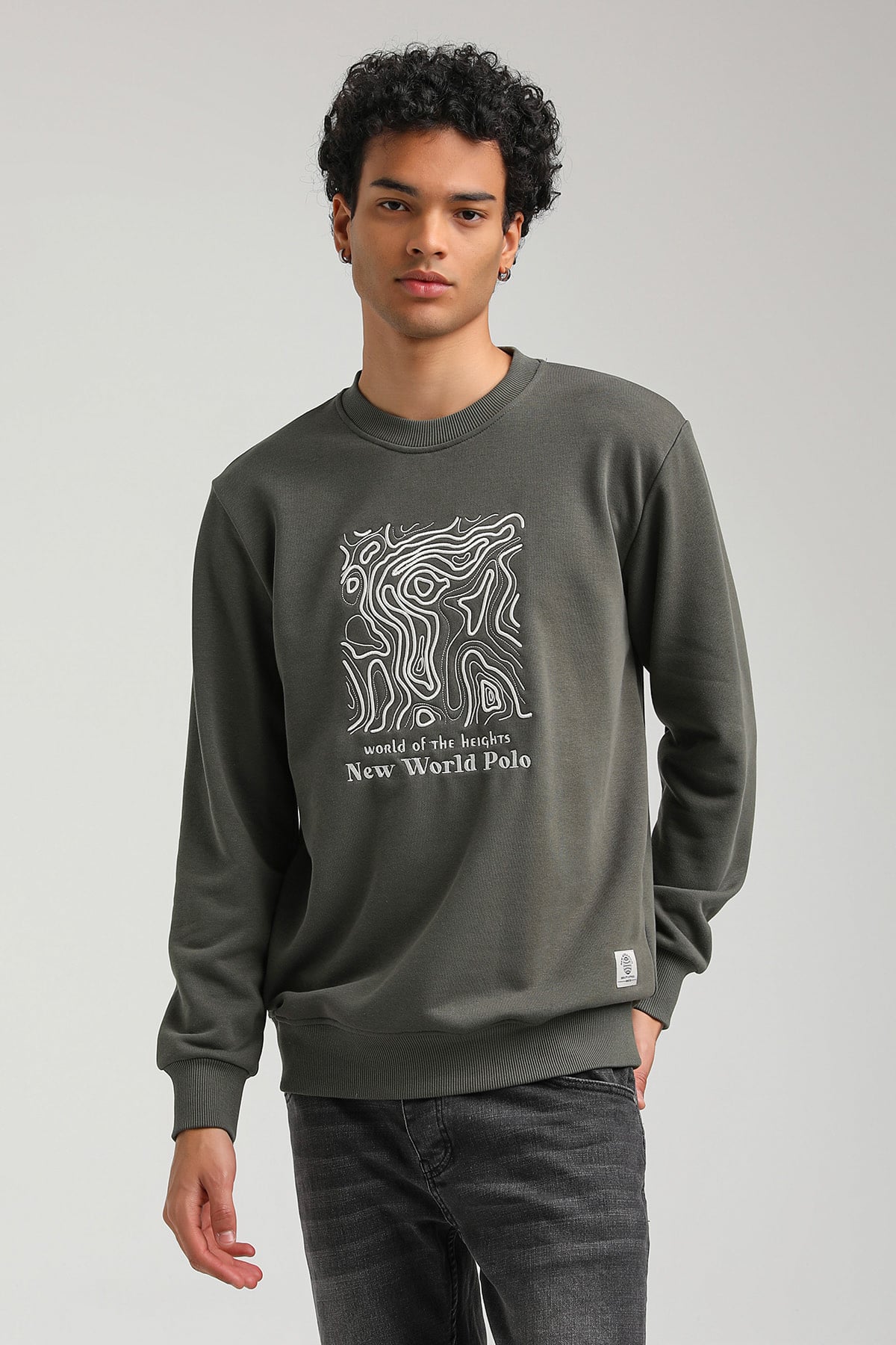 New World Polo Bisiklet Yaka Haki Slim Fit Sweatshirt 23FWM60153
