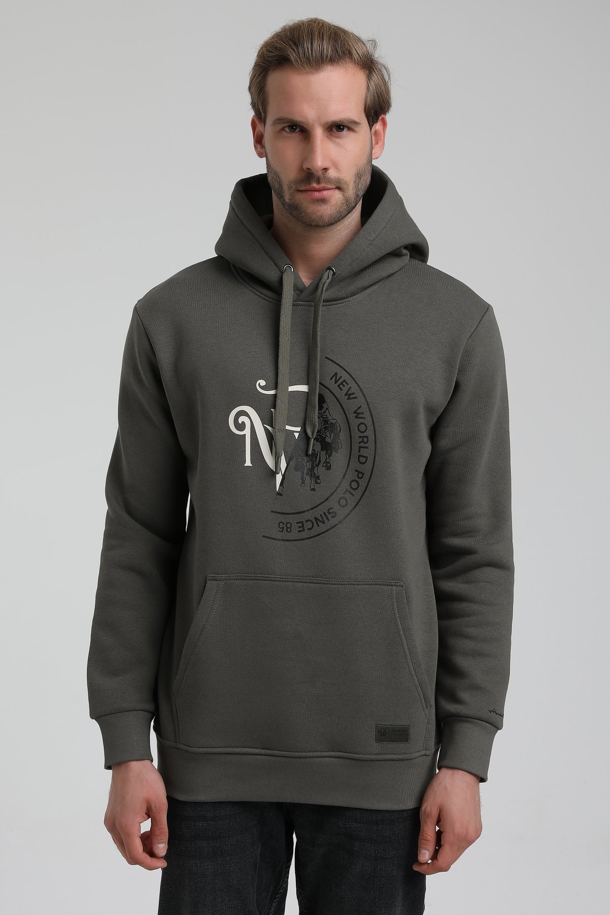 New World Polo Bisiklet Yaka Haki Slim Fit Sweatshirt 22FWM64030