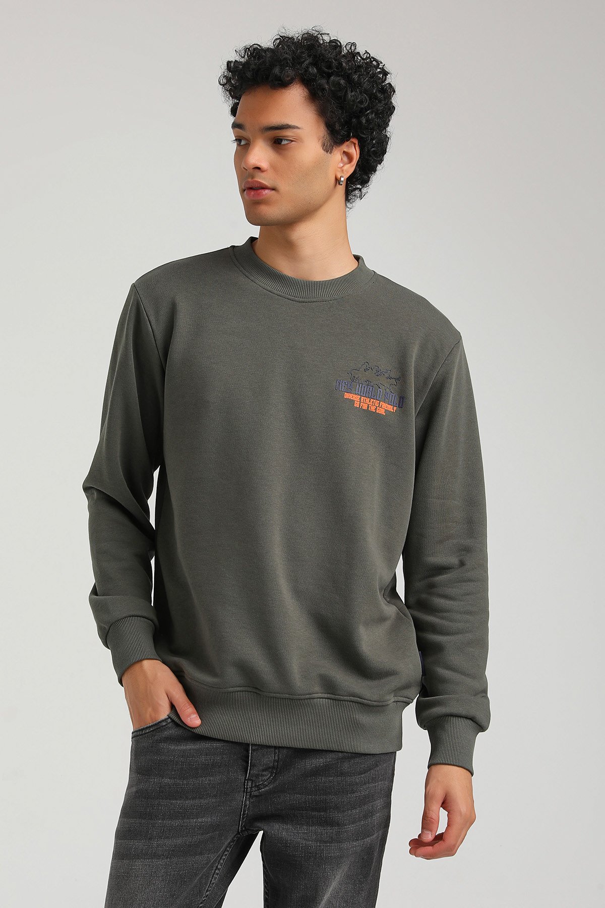 New World Polo Bisiklet Yaka Haki Slim Fit Sweatshirt 23FWM60158