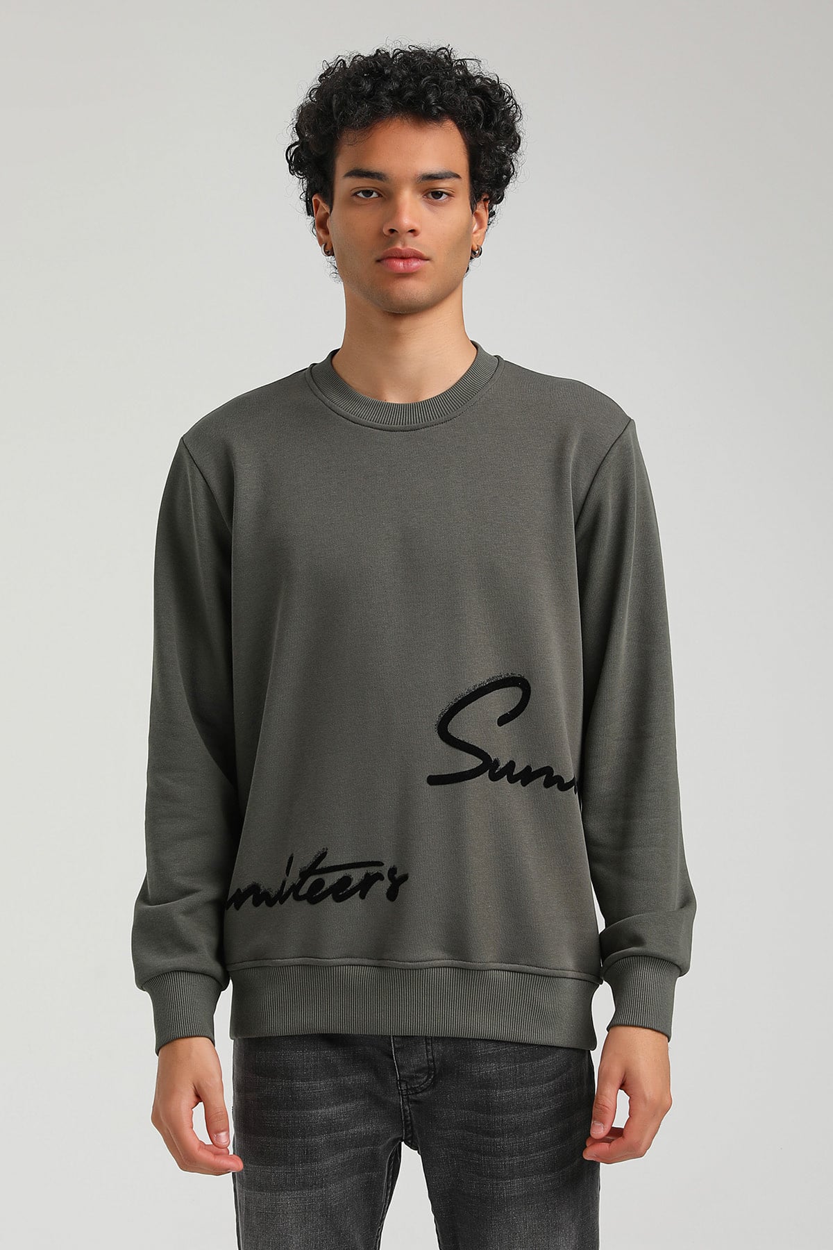 New World Polo Bisiklet Yaka Haki Slim Fit Sweatshirt 23FWM60150