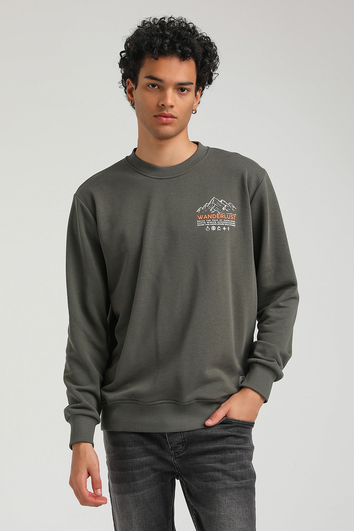 New World Polo Bisiklet Yaka Haki Slim Fit Sweatshirt 23FWM60148