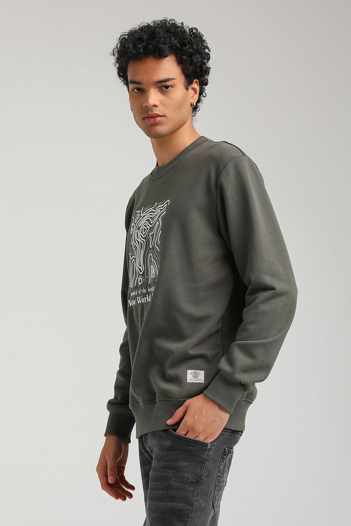 New World Polo Bisiklet Yaka Haki Slim Fit Sweatshirt 23FWM60153