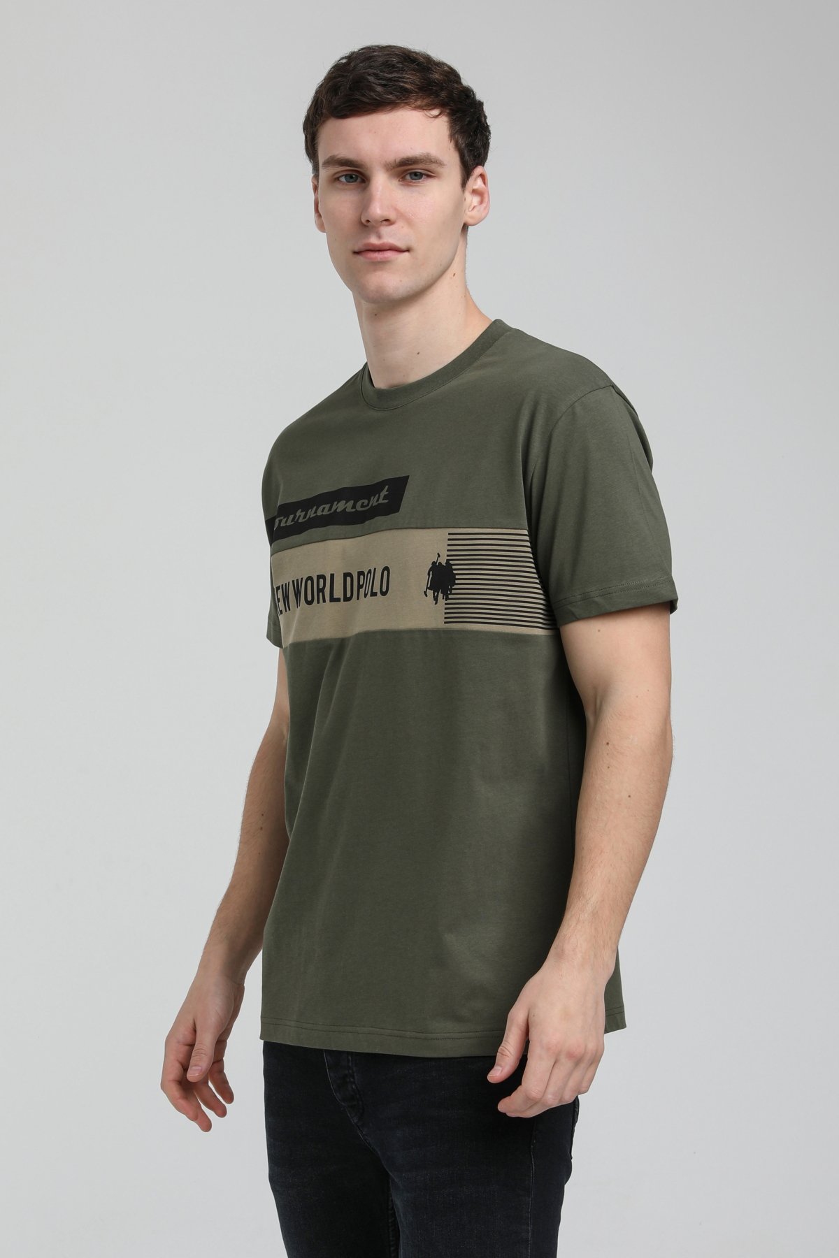 New World Polo Bisiklet Yaka Haki Slim Fit Tişört 23SSM20325