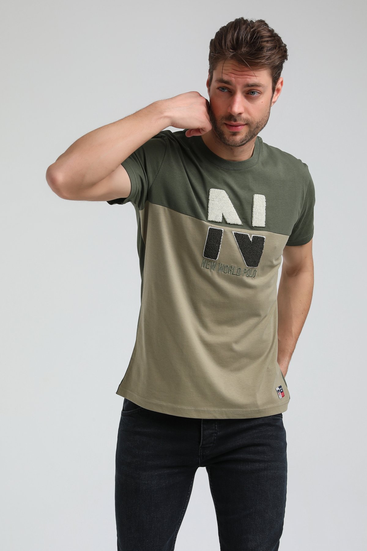 New World Polo Bisiklet Yaka Haki Slim Fit Tişört 23SSM20316