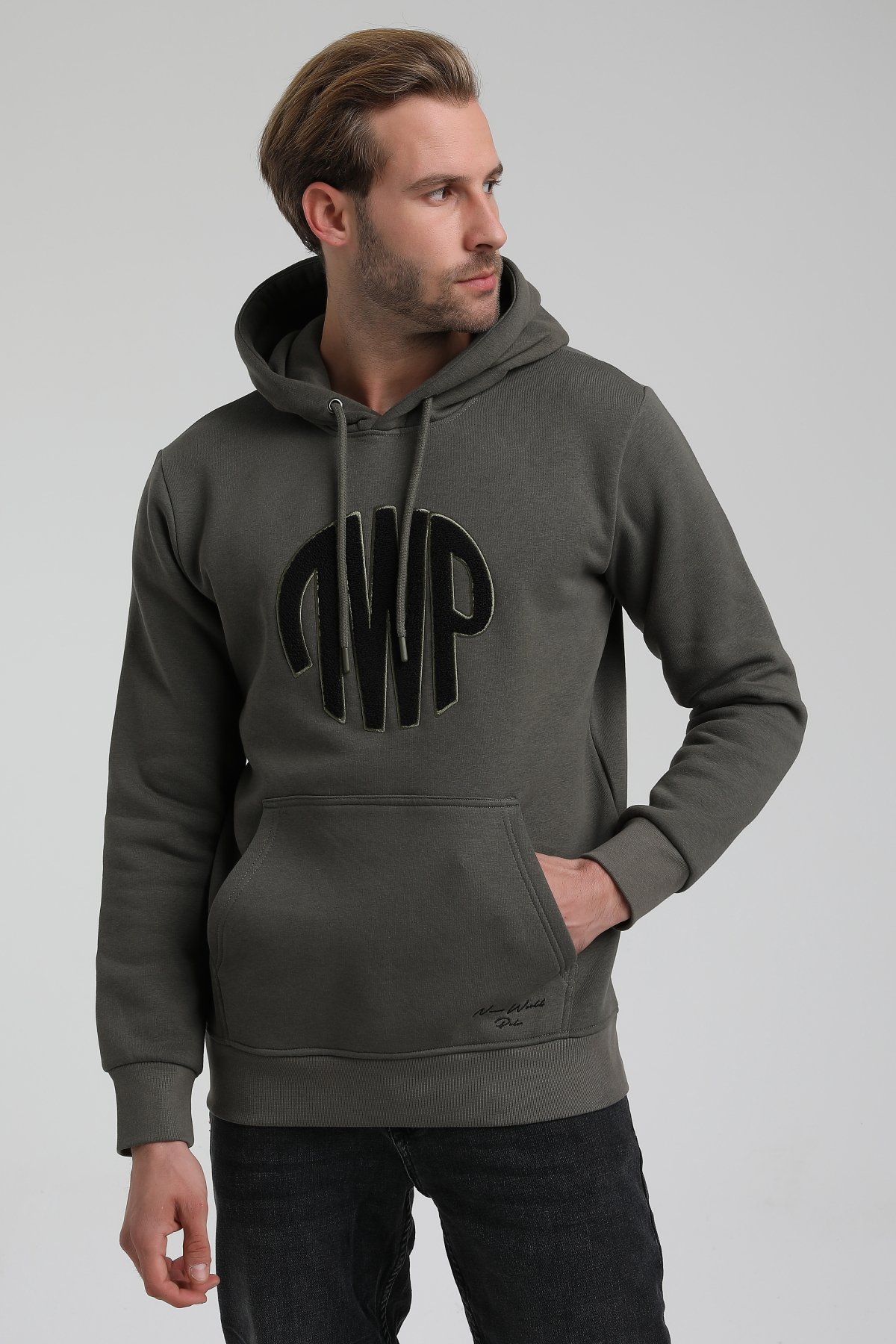 New World Polo Bisiklet Yaka Haki Slim Fit Sweatshirt 22FWM64037