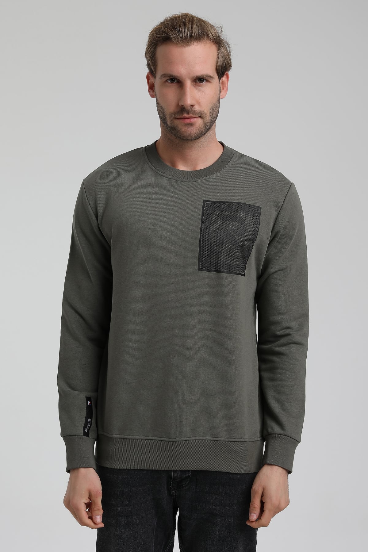 New World Polo Bisiklet Yaka Haki Slim Fit Sweatshirt 22FWM60119