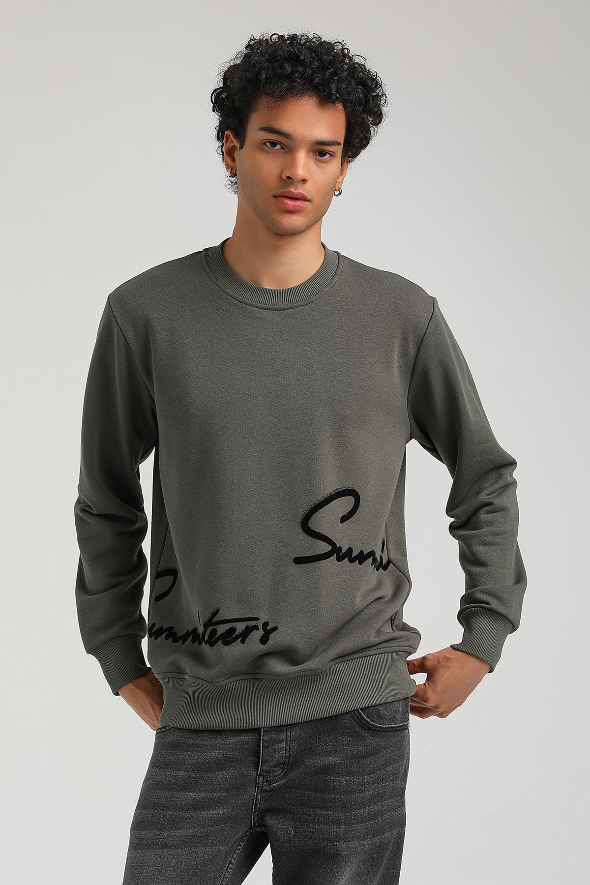 New World Polo Bisiklet Yaka Haki Slim Fit Sweatshirt 23FWM60150