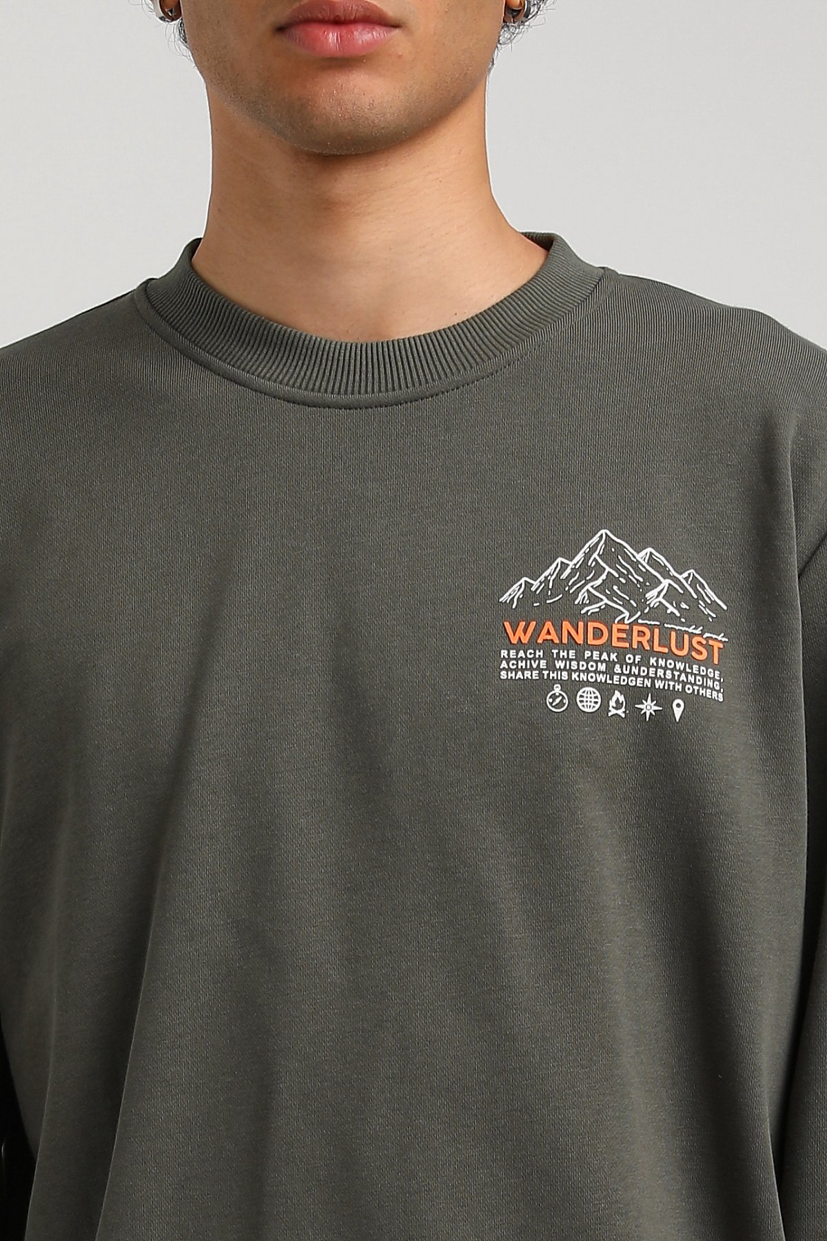 New World Polo Bisiklet Yaka Haki Slim Fit Sweatshirt 23FWM60148