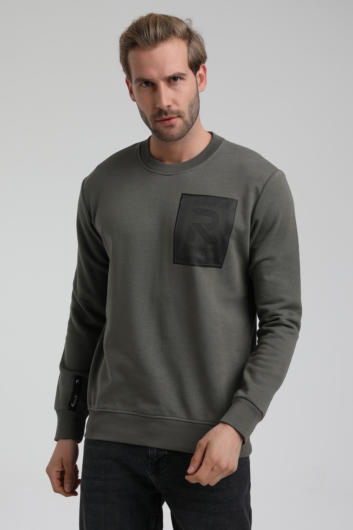 New World Polo Bisiklet Yaka Haki Slim Fit Sweatshirt 22FWM60119