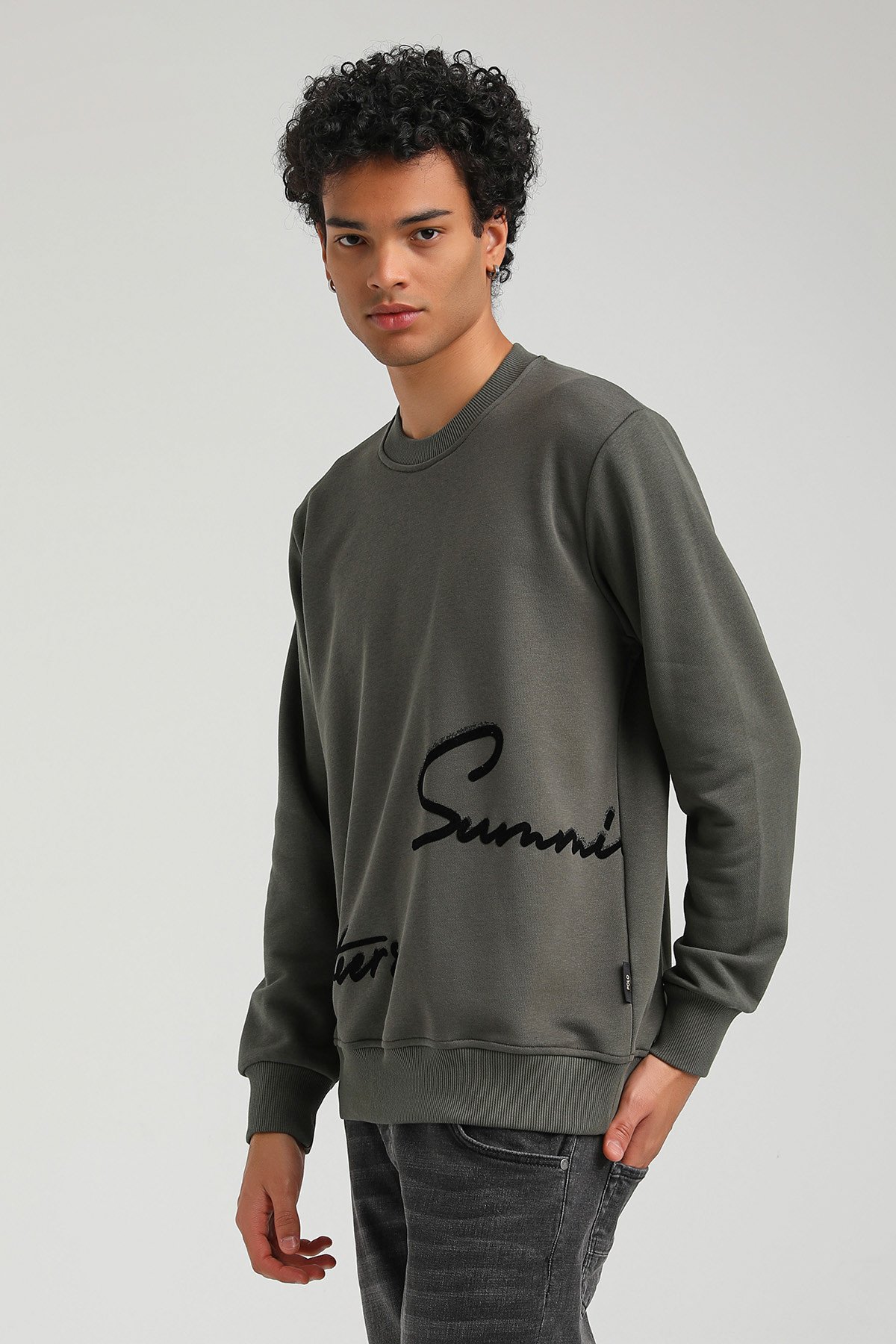 New World Polo Bisiklet Yaka Haki Slim Fit Sweatshirt 23FWM60150