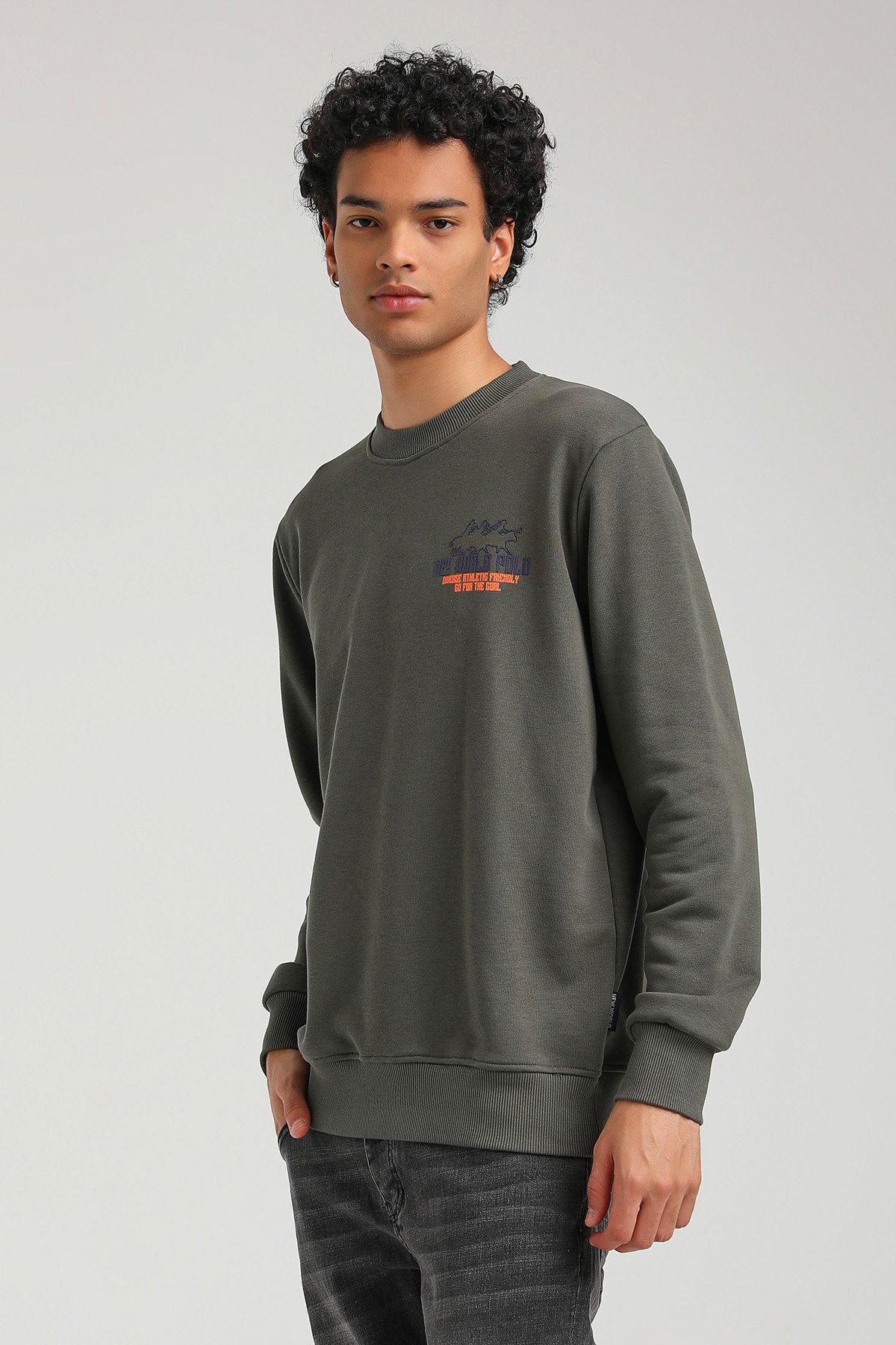 New World Polo Bisiklet Yaka Haki Slim Fit Sweatshirt 23FWM60158