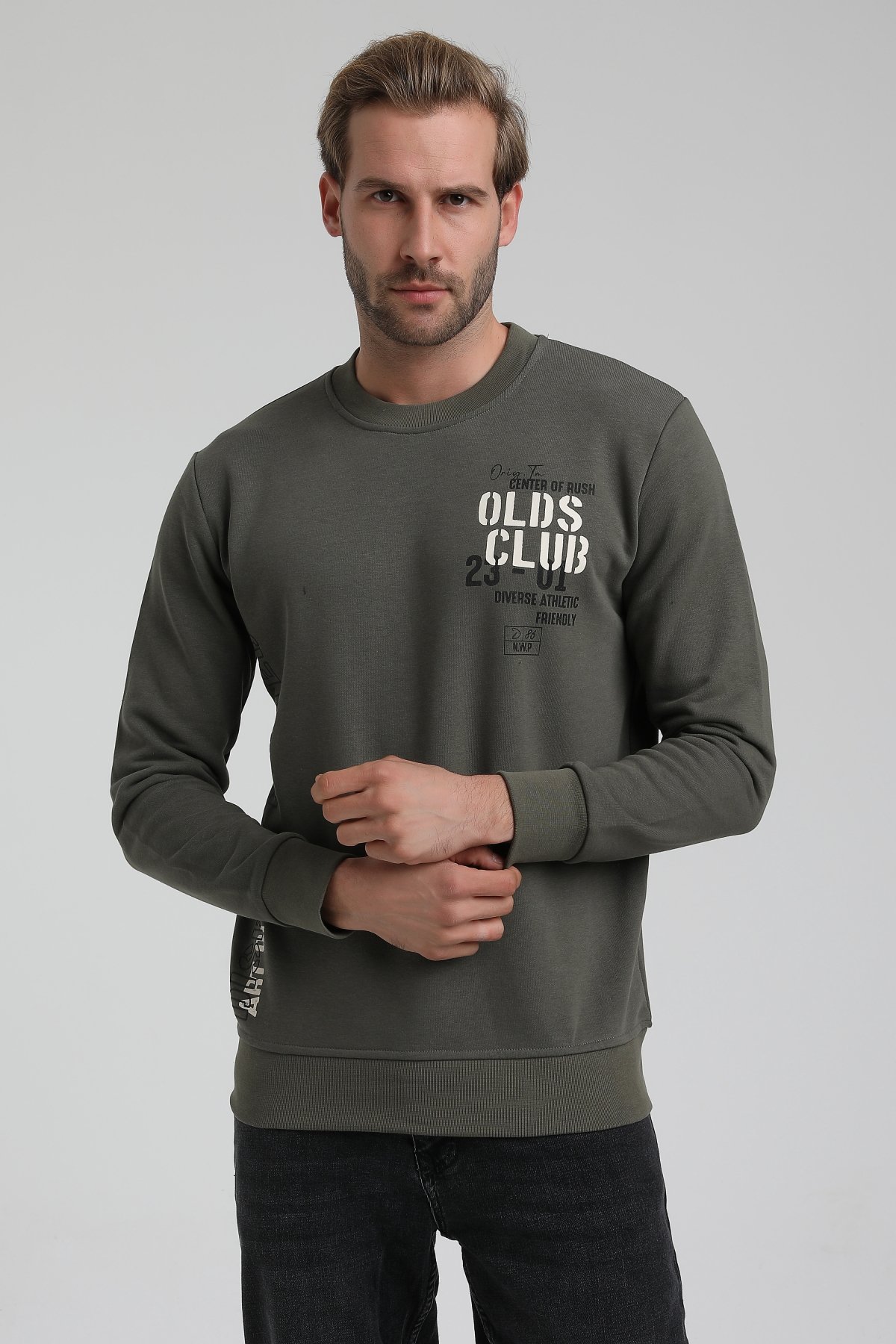 New World Polo Bisiklet Yaka Haki Slim Fit Sweatshirt 22FWM60122