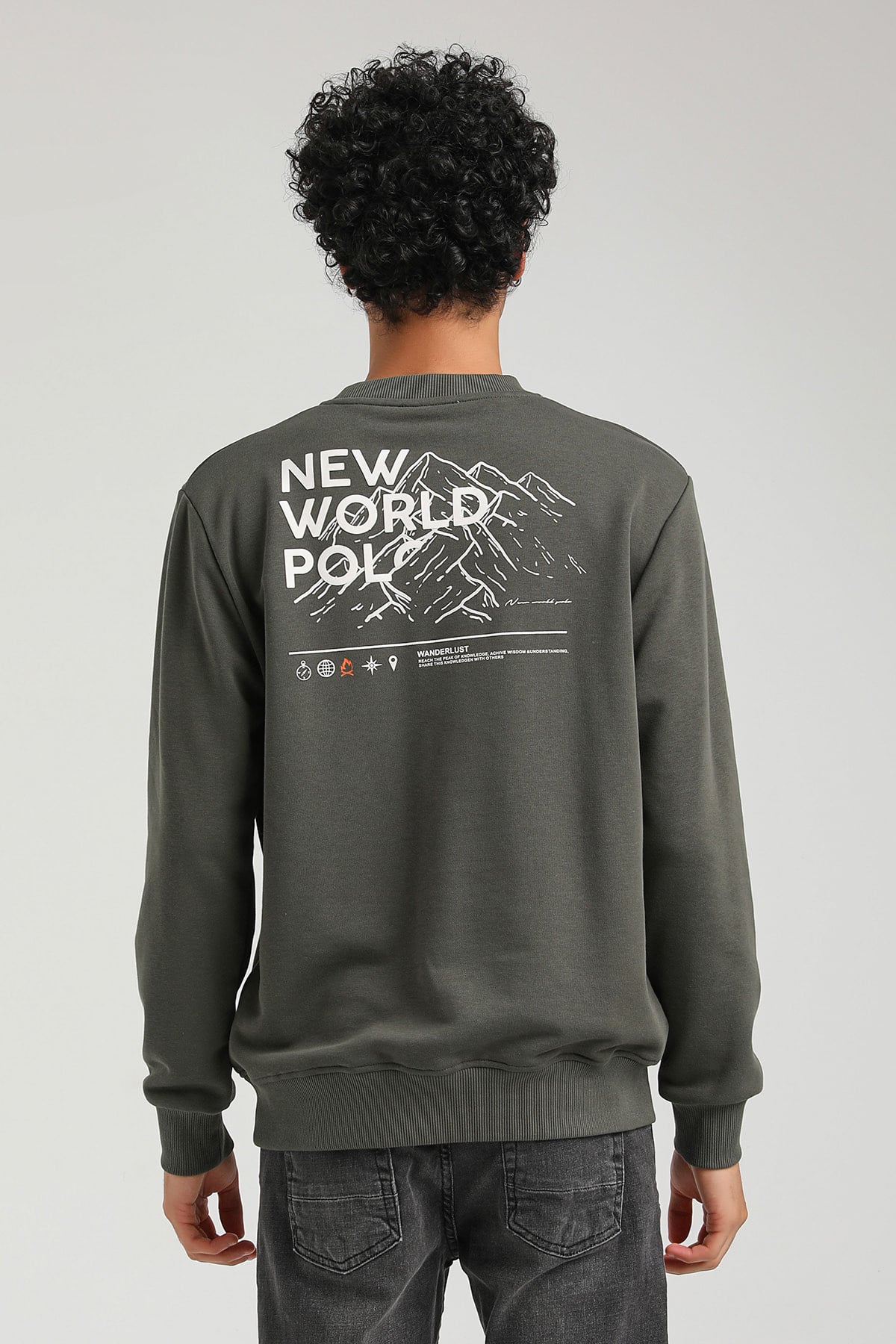 New World Polo Bisiklet Yaka Haki Slim Fit Sweatshirt 23FWM60148