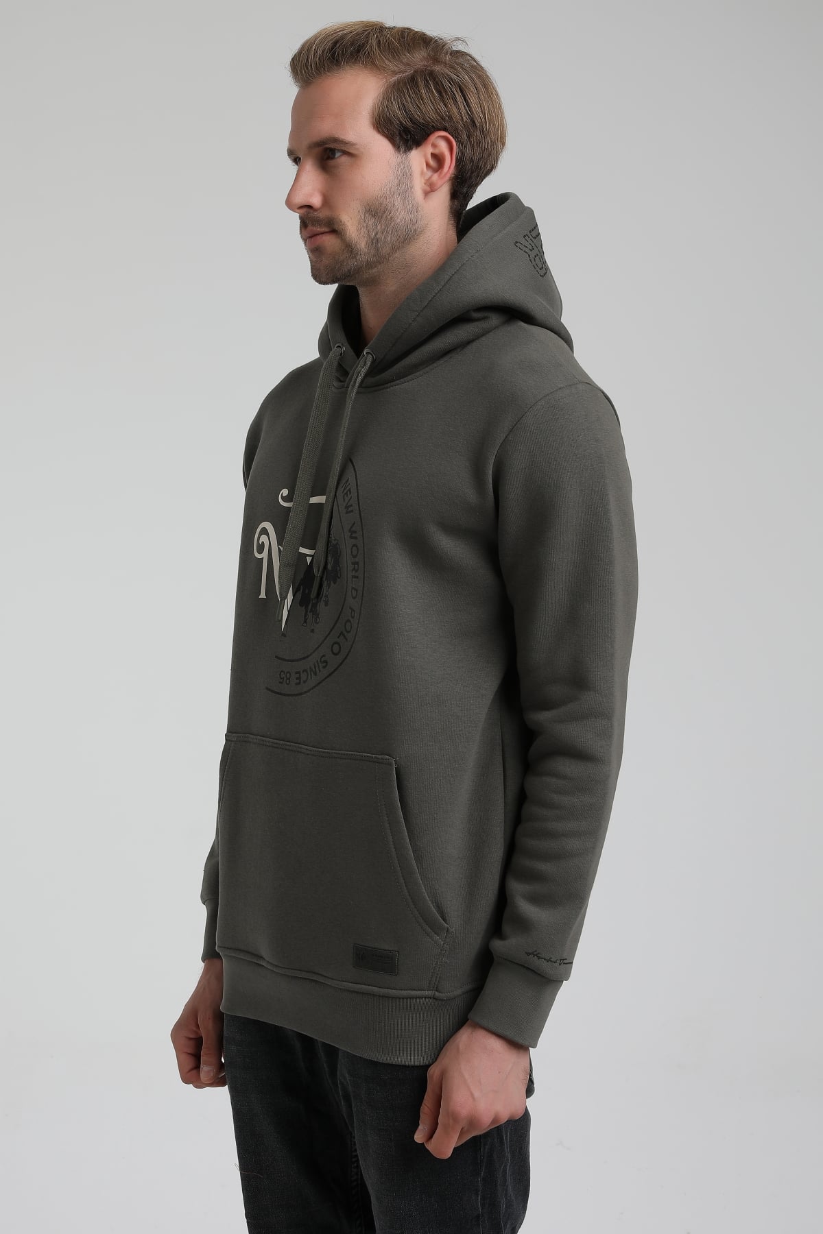 New World Polo Bisiklet Yaka Haki Slim Fit Sweatshirt 22FWM64030