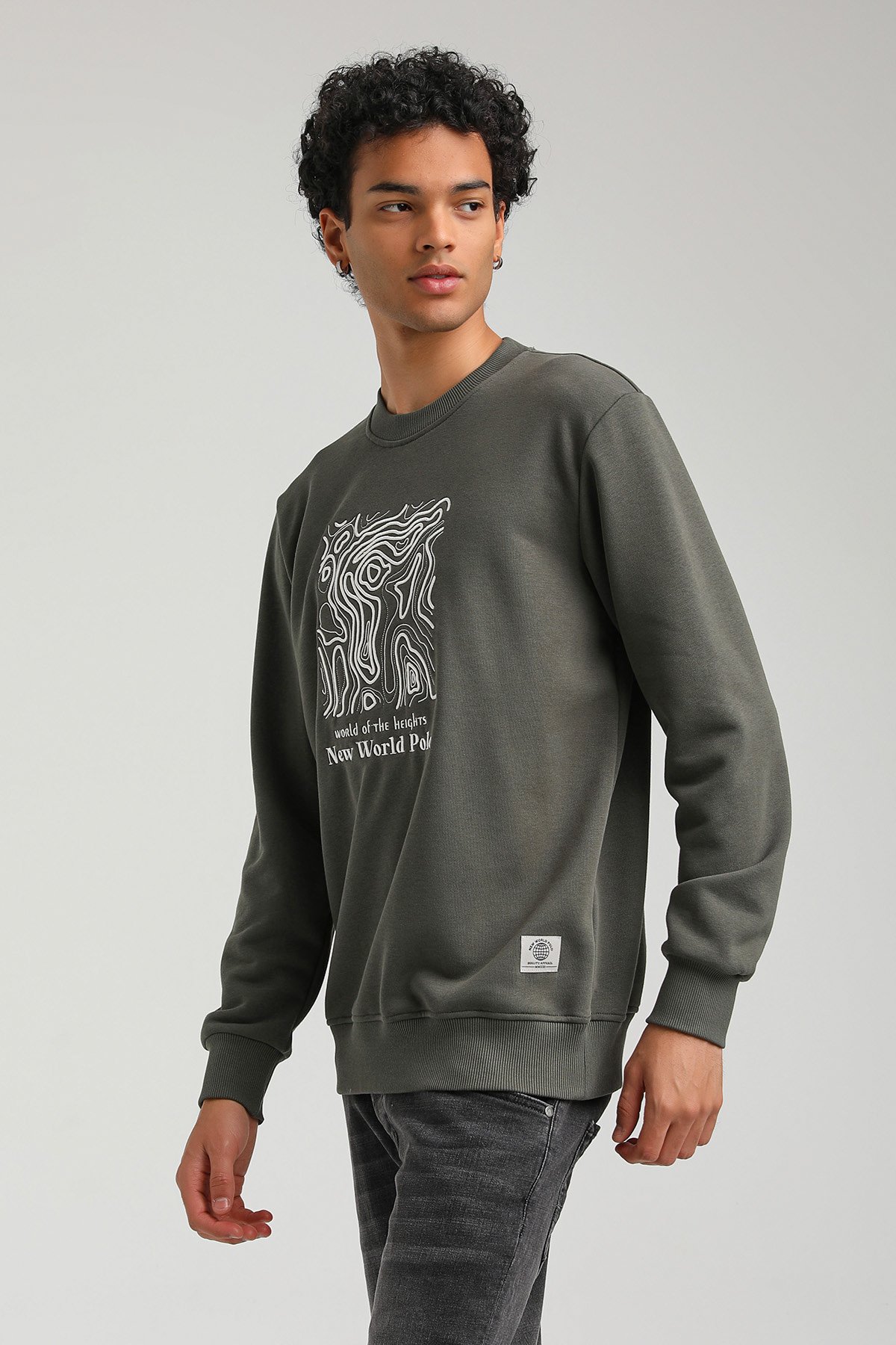 New World Polo Bisiklet Yaka Haki Slim Fit Sweatshirt 23FWM60153