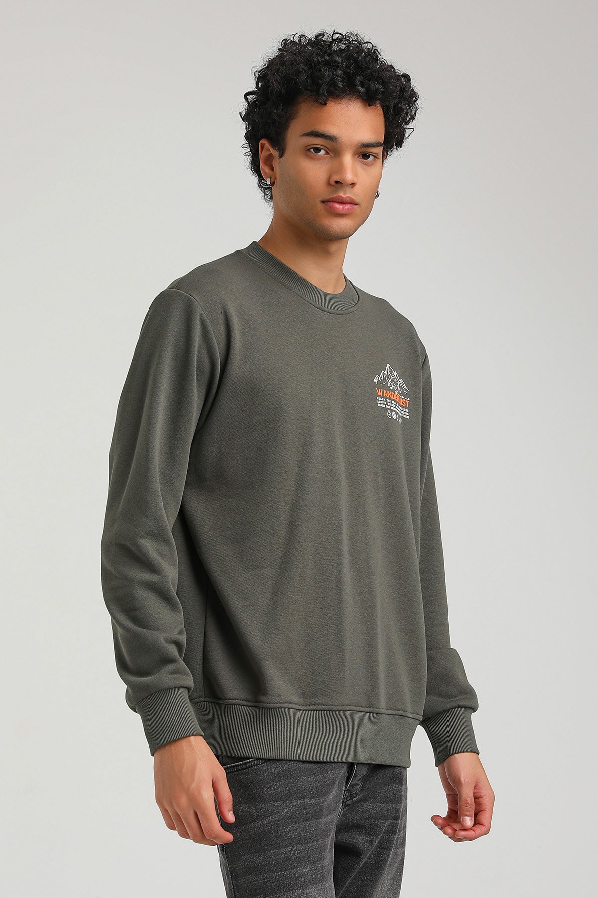 New World Polo Bisiklet Yaka Haki Slim Fit Sweatshirt 23FWM60148