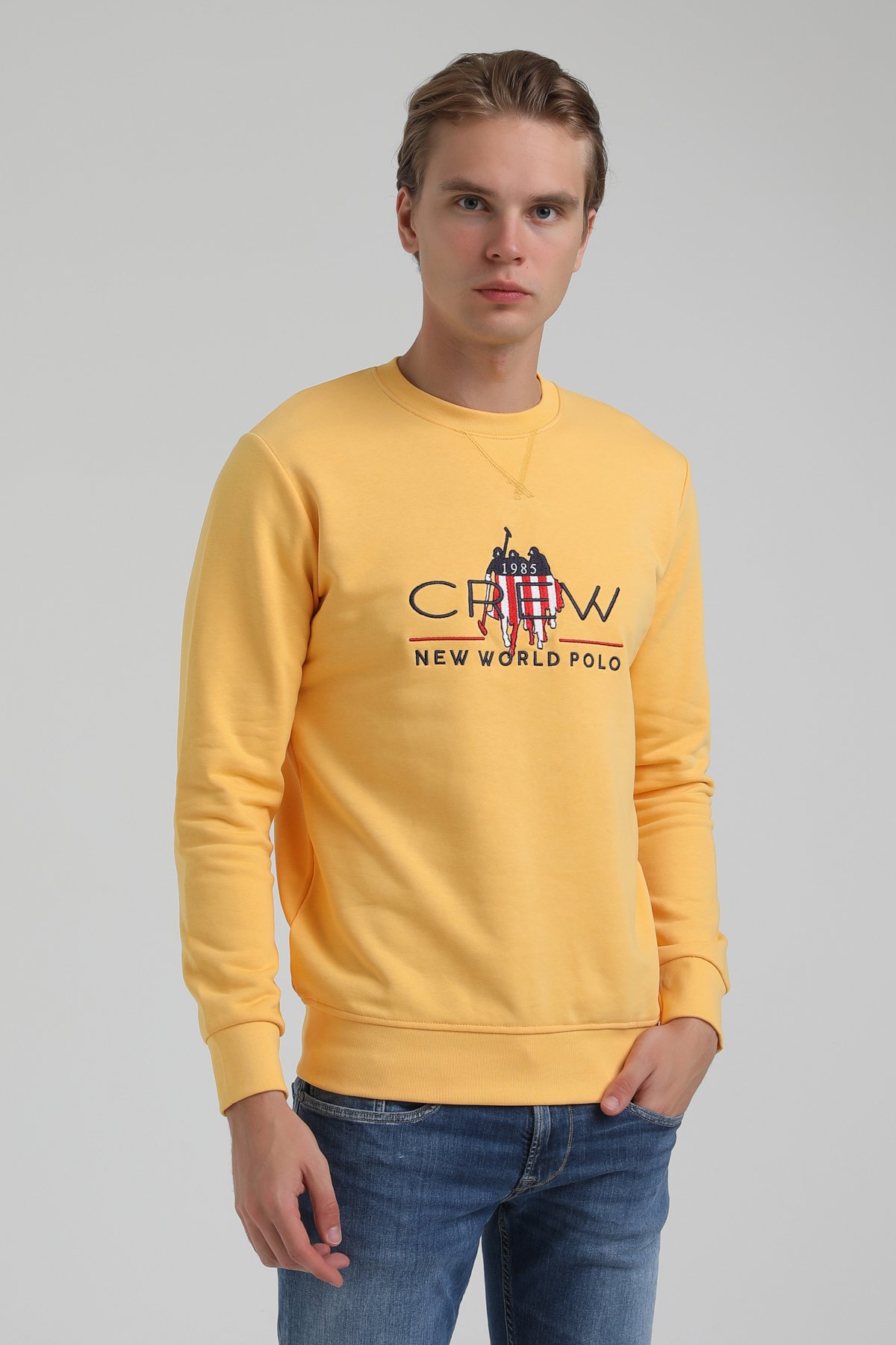 New World Polo Bisiklet Yaka Hardal Regular Sweatshirt 22FWM60116
