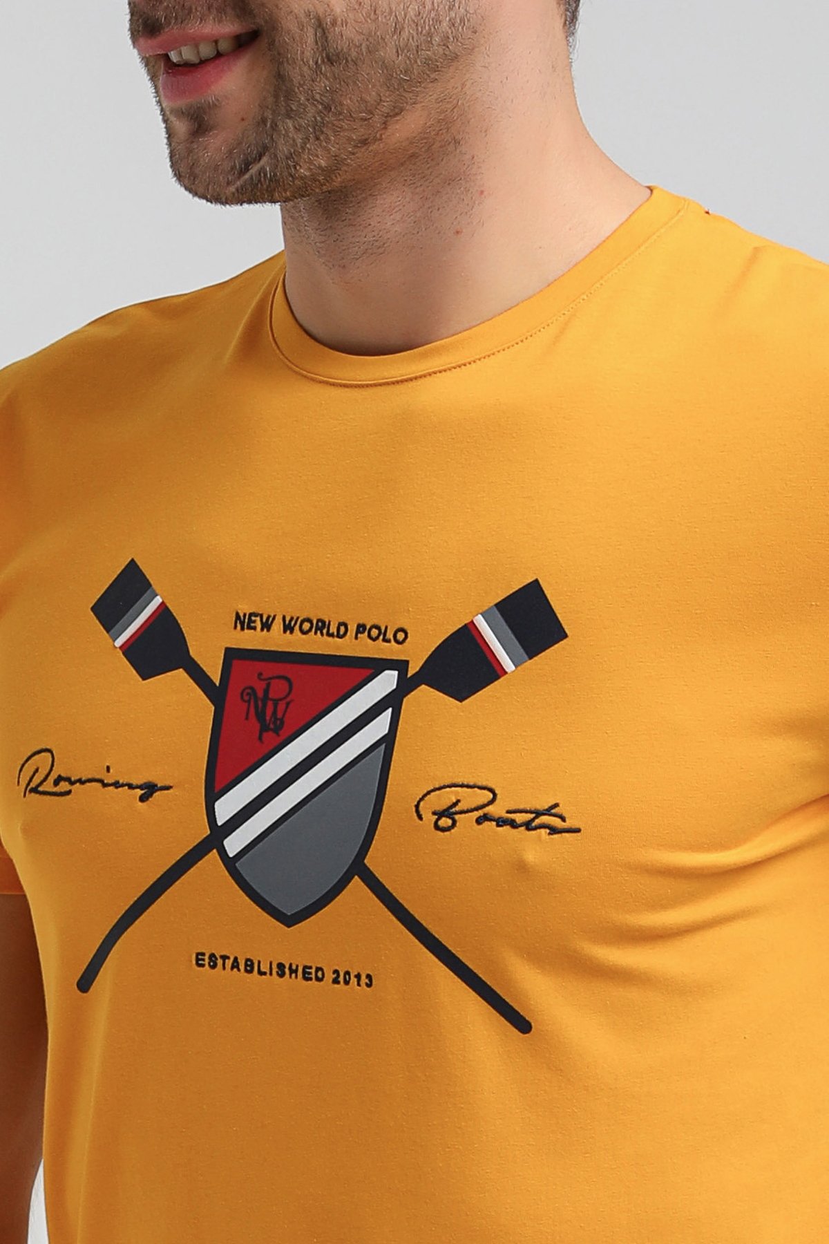 New World Polo Bisiklet Yaka Hardal Regular Custom Tişört 23SSM20351