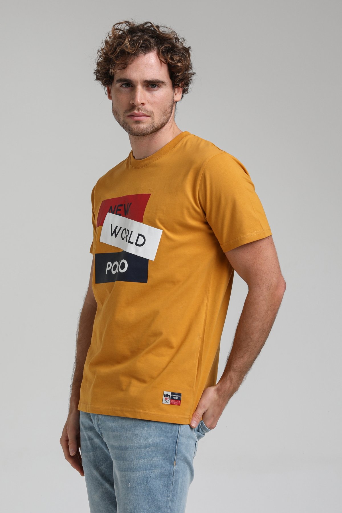 New World Polo Bisiklet Yaka Hardal Regular Custom Tişört 23SSM20314