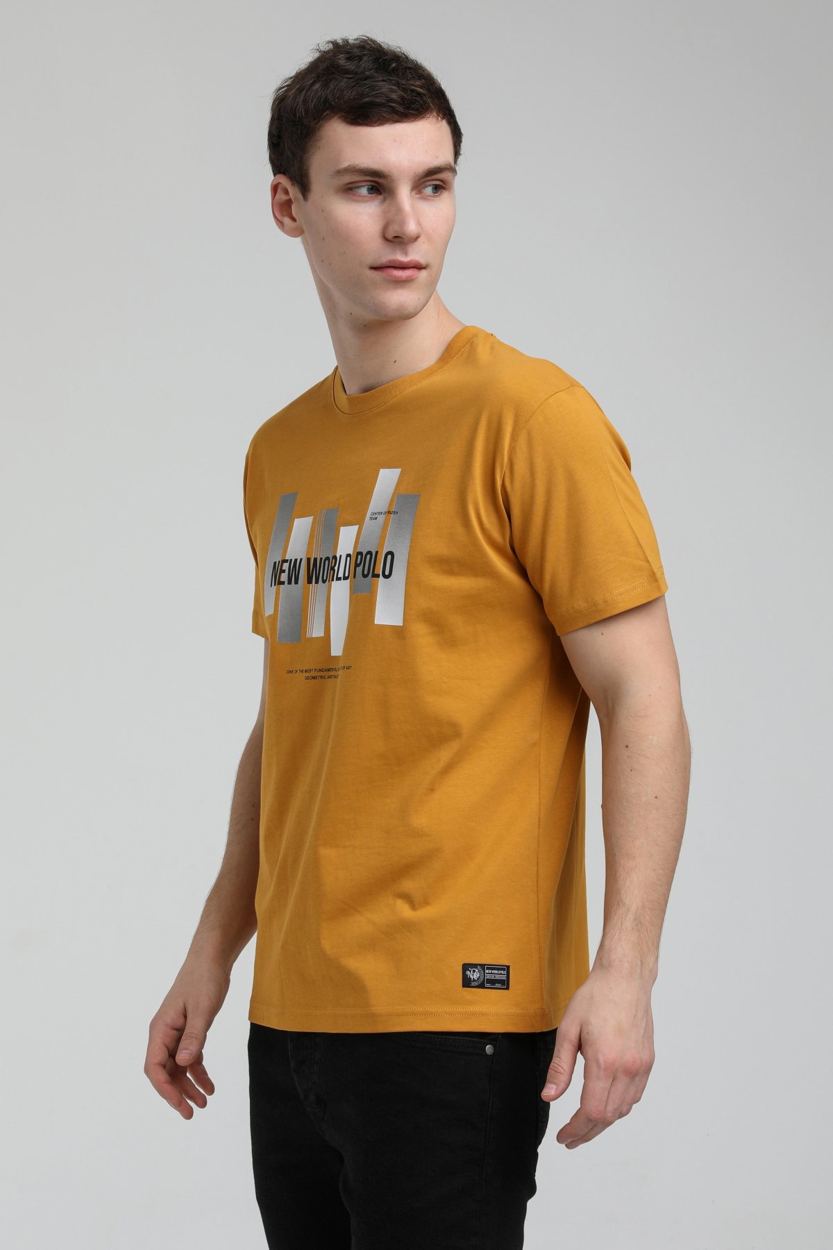 New World Polo Bisiklet Yaka Hardal Regular Custom Tişört 23SSM20307